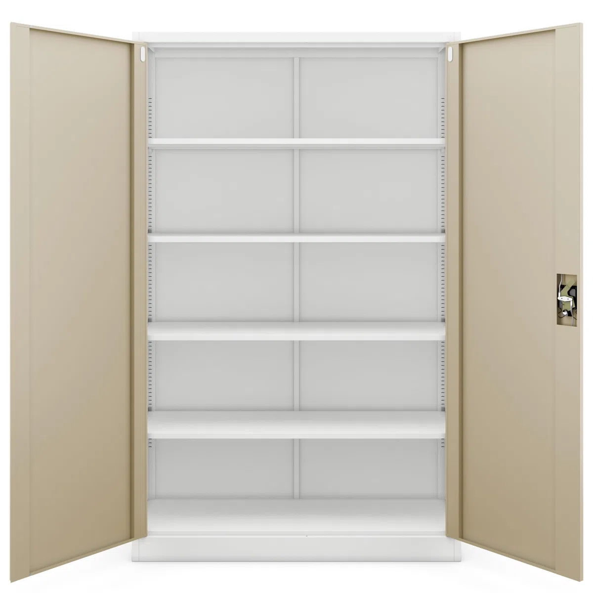 Jan Nowak Armoire de Bureau métallique verrouillable avec 4 étagères réglables pour dossiers et Archives en Acier Robuste 115 x 185 x 40 cm Blanc Chêne doré