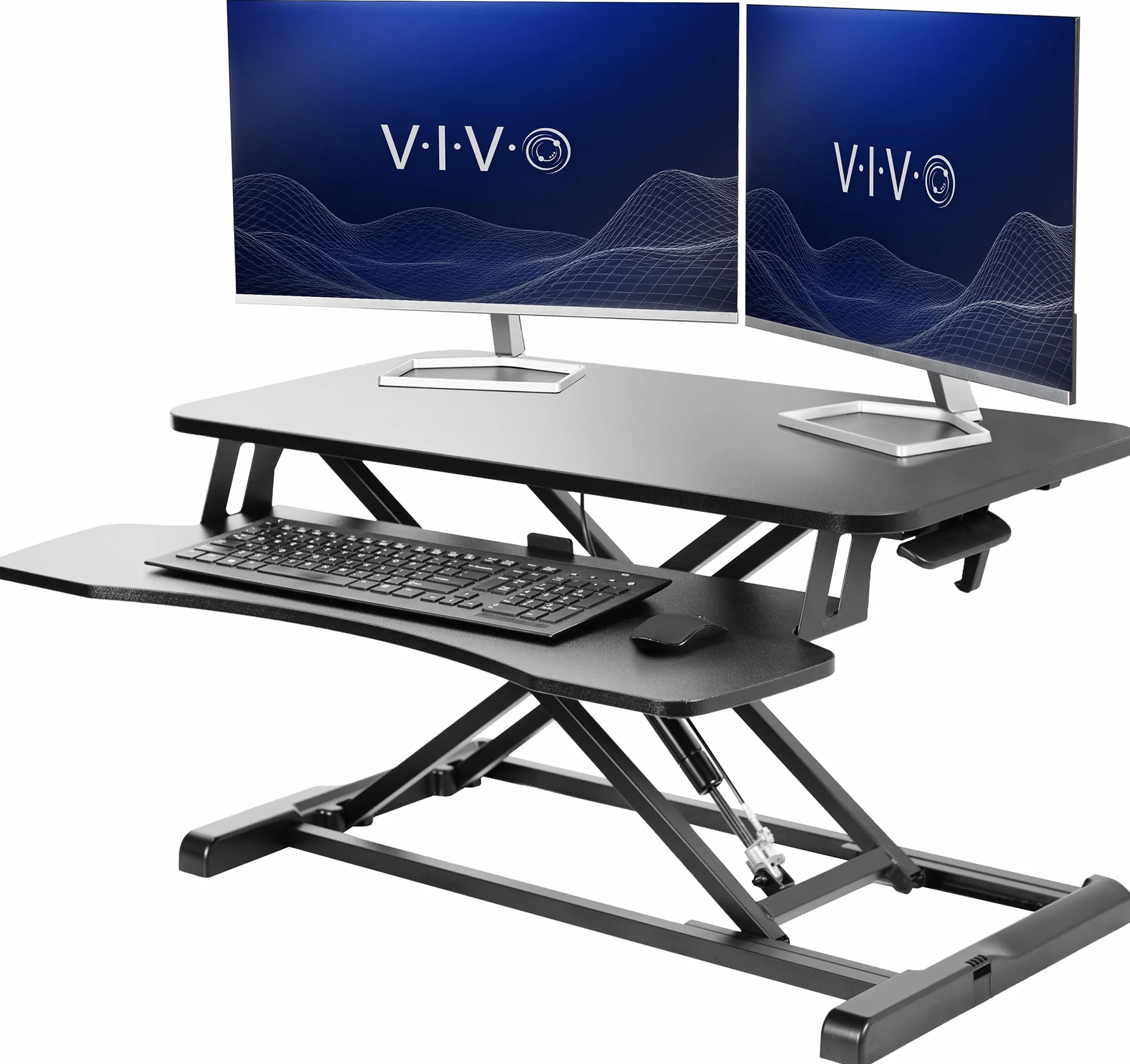 VIVO Bureau à Hauteur réglable Debout Assis pour Tenir convertisseur Riser Ressort à gaz 32" Large Poste de Travail de Table Correspond à Double écran (bureau-v000k)