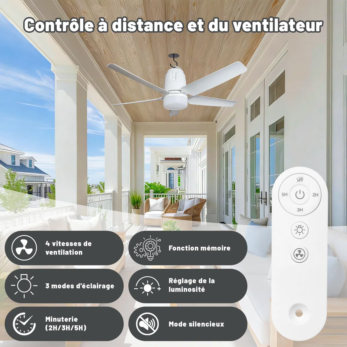 SHUNLEE 80CM Ventilateur de Plafond avec Batterie et Éclairage pour Extérieur, 40000mAh Batterie Grand Ventilateur Mobile avec Lumière, Télécommande, Camping, Pavillon, Terrasse, Tente, Camping-Car