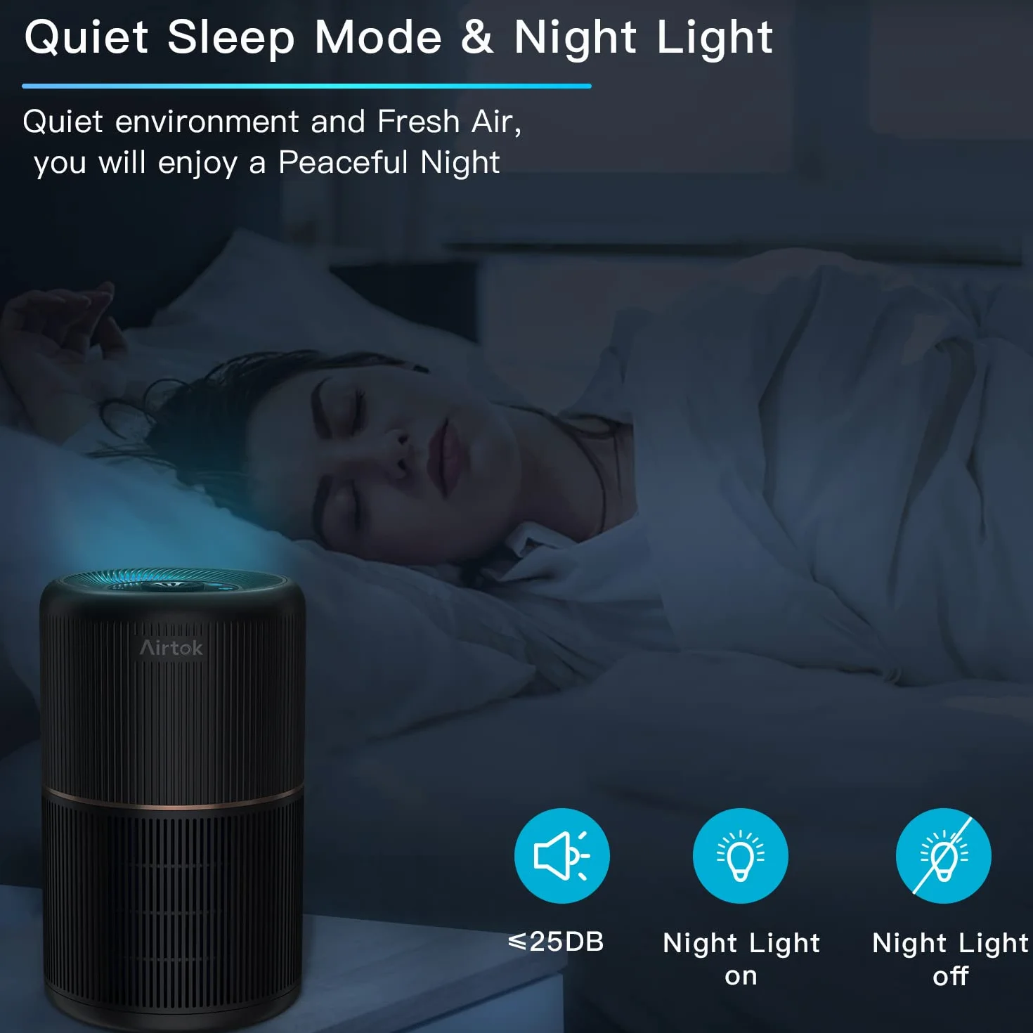 AIRTOK Purificateur d'air avec 12 éponges parfumées, purificateur d'air H13 HEPA élimine la poussière, les odeurs d'animaux, purificateur d'air domestique 4 étapes filtre à air pour chambre, bureau