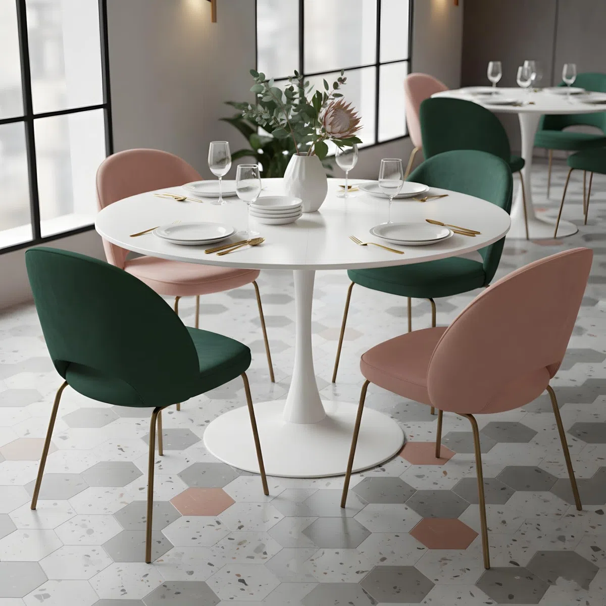 Table à Manger Ronde Blanche 110 cm, Table de Cuisine Ronde pour 4 à 6 Personnes, Style Scandinave, Pied Central Métal Stable, pour Cuisine, Salle à Manger, Salon, Bureau, Blanc