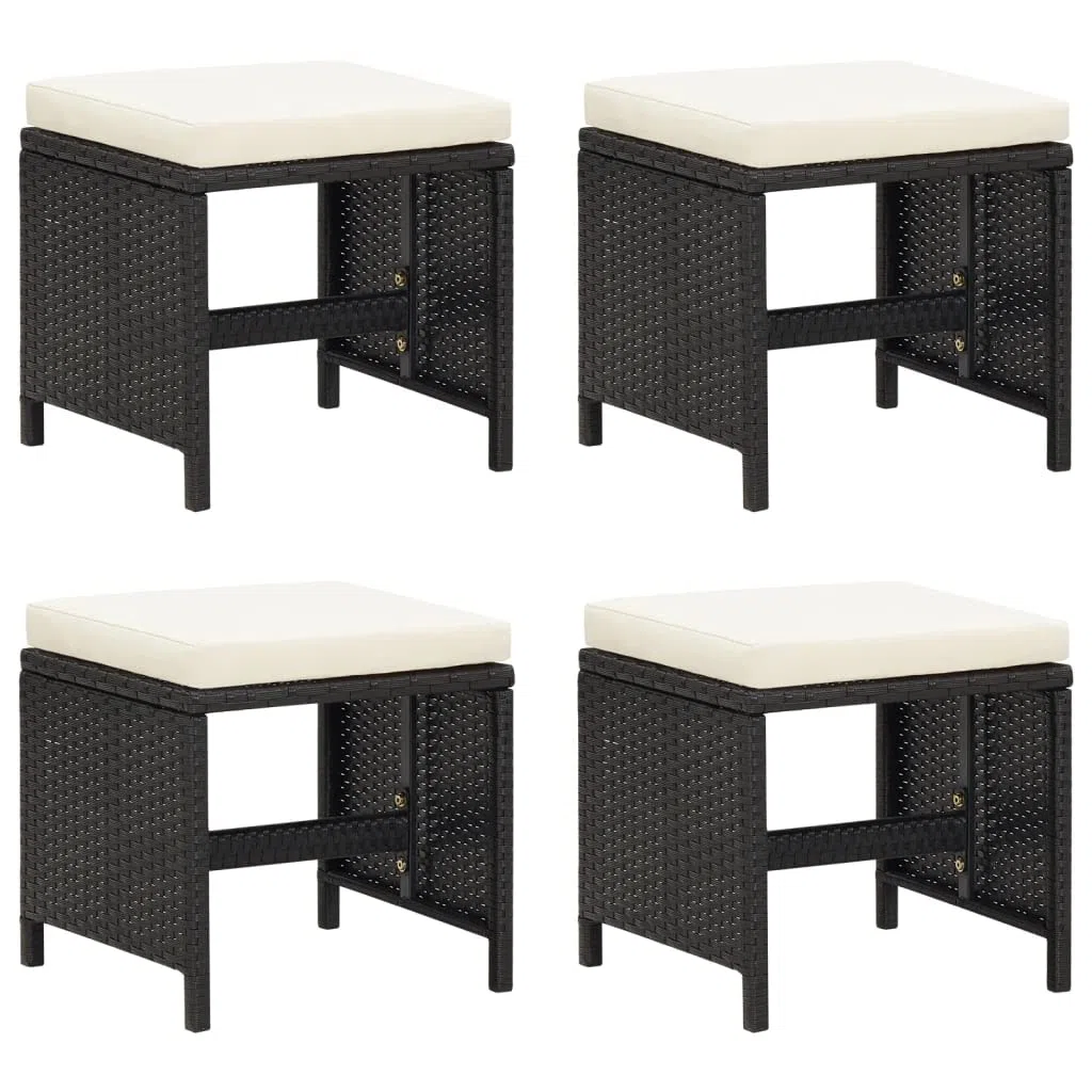 vidaXL 4X Tabourets de Jardin avec Coussins Repose-Pieds de Patio Tabourets de Terrasse Repose-Pieds d'Extérieur Résine Tressée Noir