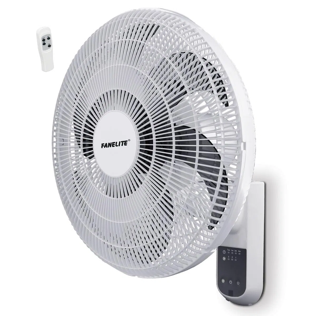 Fanelite - Ventilateur mural W1670-RPG - Diamètre 40 cm - 3 vitesses - Avec télécommande - Minuterie - Grille et hélice plastiques - Oscillant ou fixe - Installation facile - Silencieux