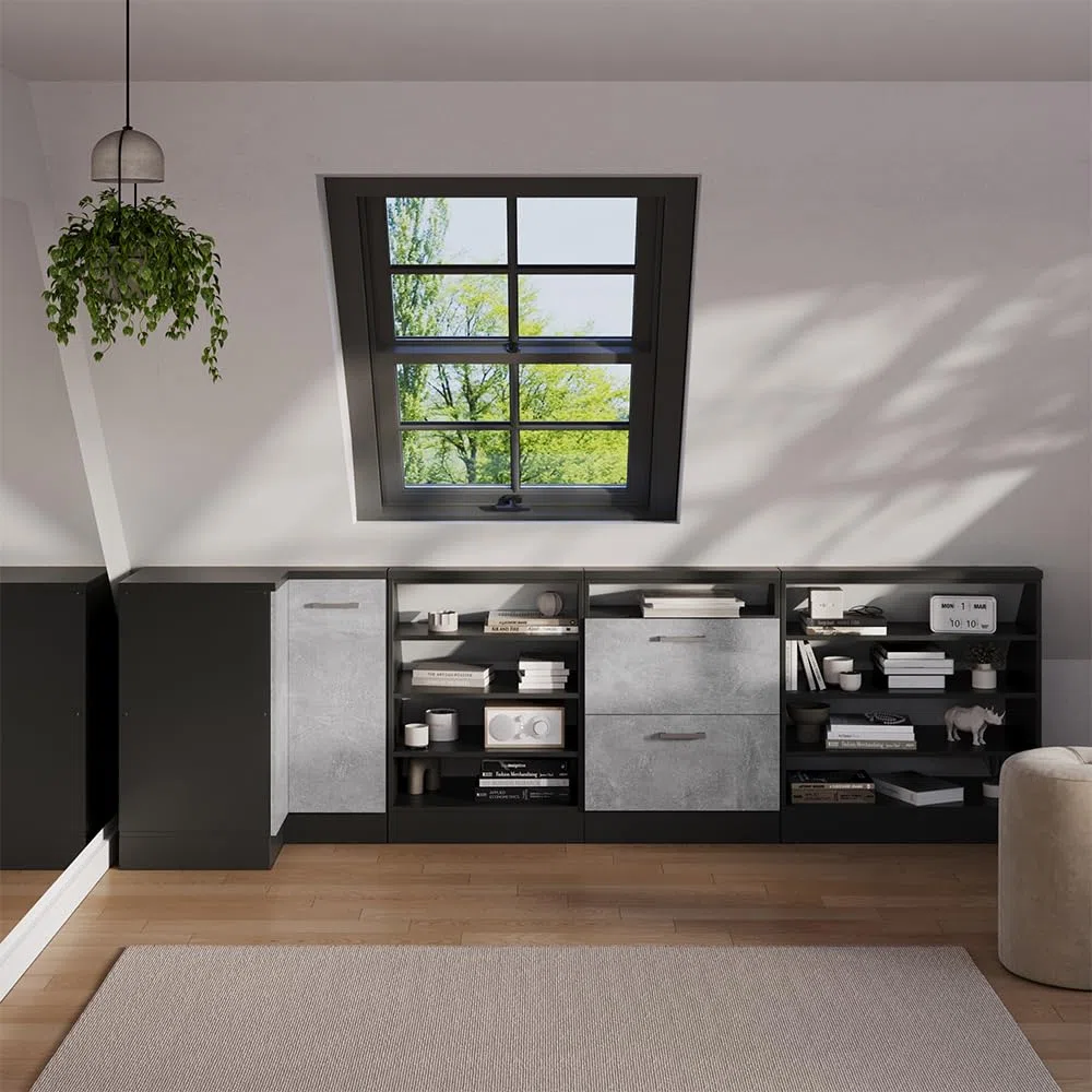 Vicco Meuble de Rangement sous Pente Rion, Anthracite/Anthracite, L80 x P46 cm avec 4 Compartiments, Gain de Place pour Les pièces mansardées