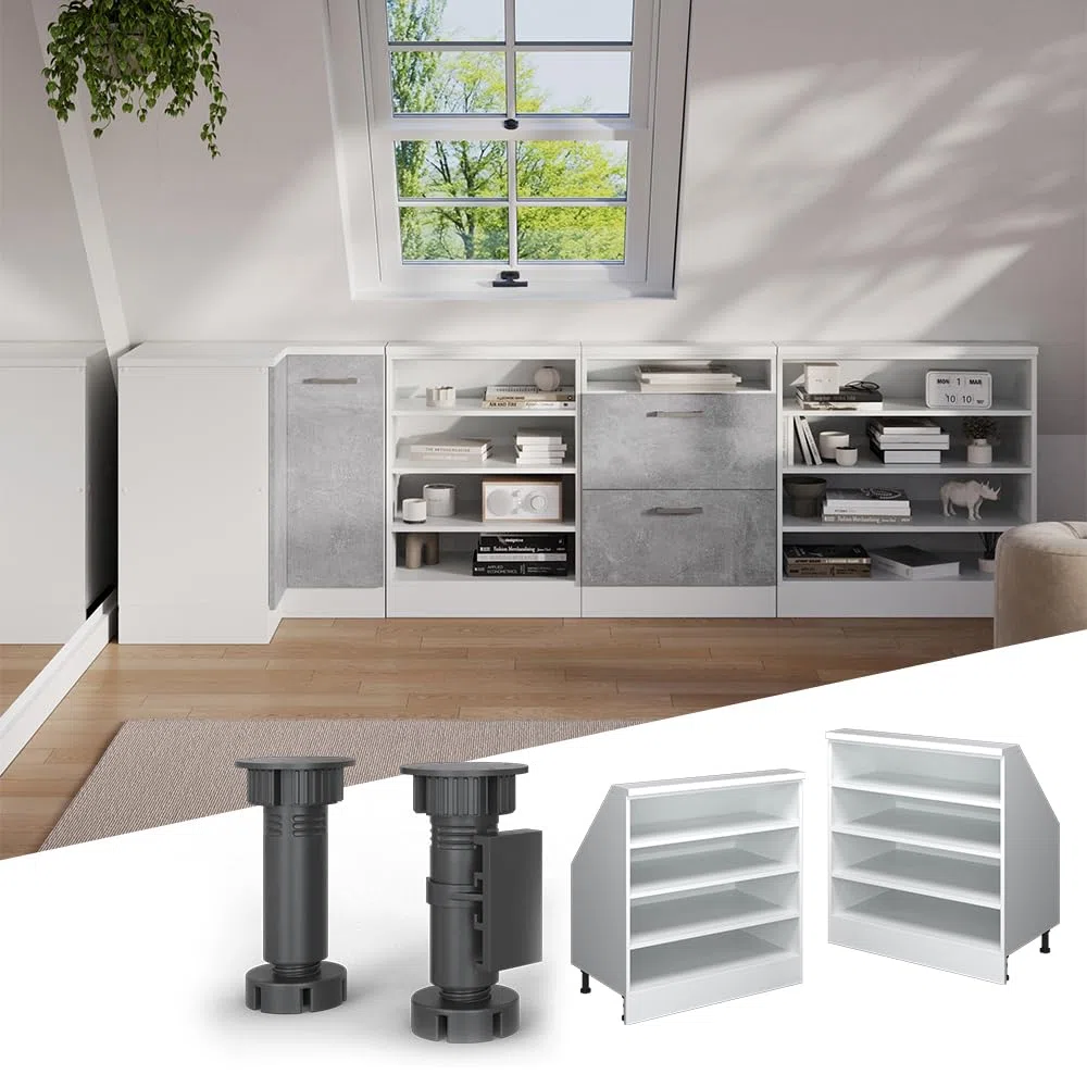 Vicco Meuble de Rangement sous Pente Rion, Blanc/Blanc, L80 x P46 cm avec 4 Compartiments, Gain de Place pour Les pièces mansardées
