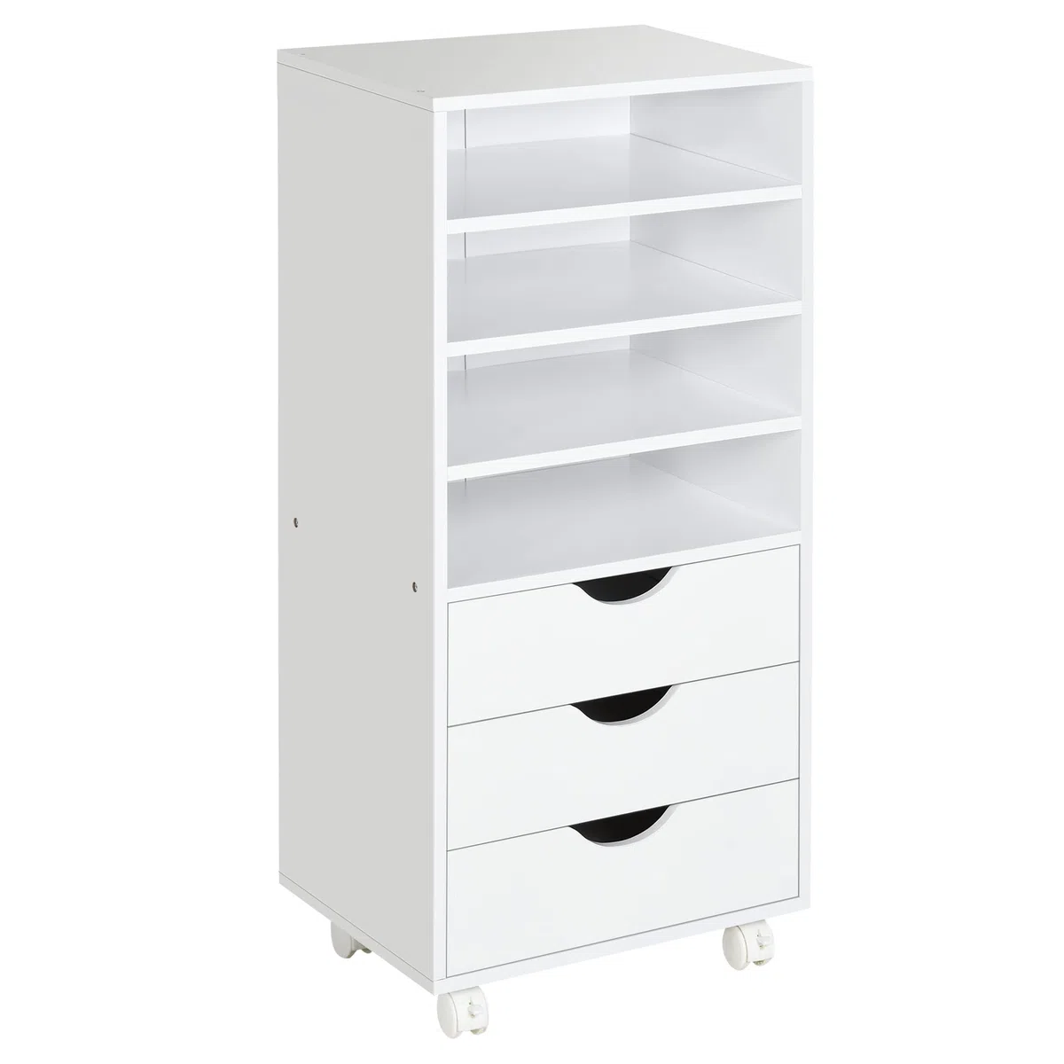 Vinsetto Commode de Bureau à Roulettes avec 3 Tiroirs et 4 Étagères Ouvertes - Bureau et Étude - Blanc - 40 x 30 x 83 cm