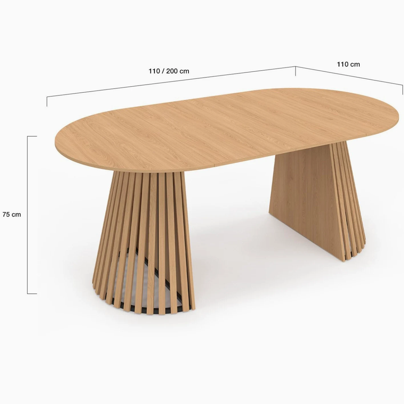 IDMarket - Table à Manger Extensible Ronde Carmen 4-10 Personnes Pied Bois en Lattes et Plateau Bois 110-200 cm
