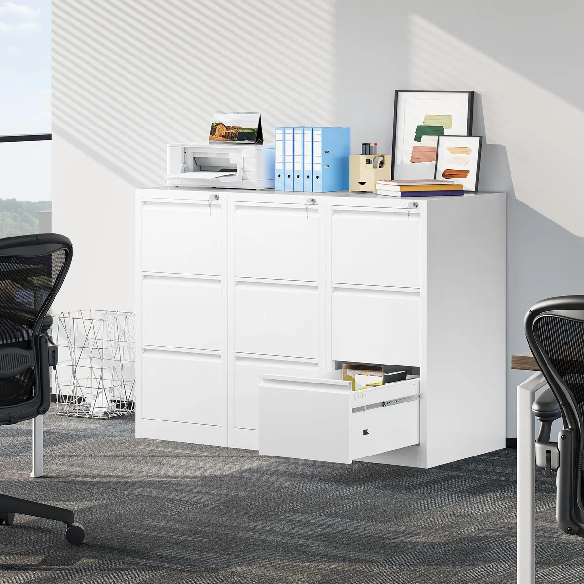 YITAHOME Armoire de classement avec 3 tiroirs verrouillables, armoire de classement à roulettes anti-basculement avec roulettes pour le bureau à la maison, meuble de classement sous pupitre, blanc, 62