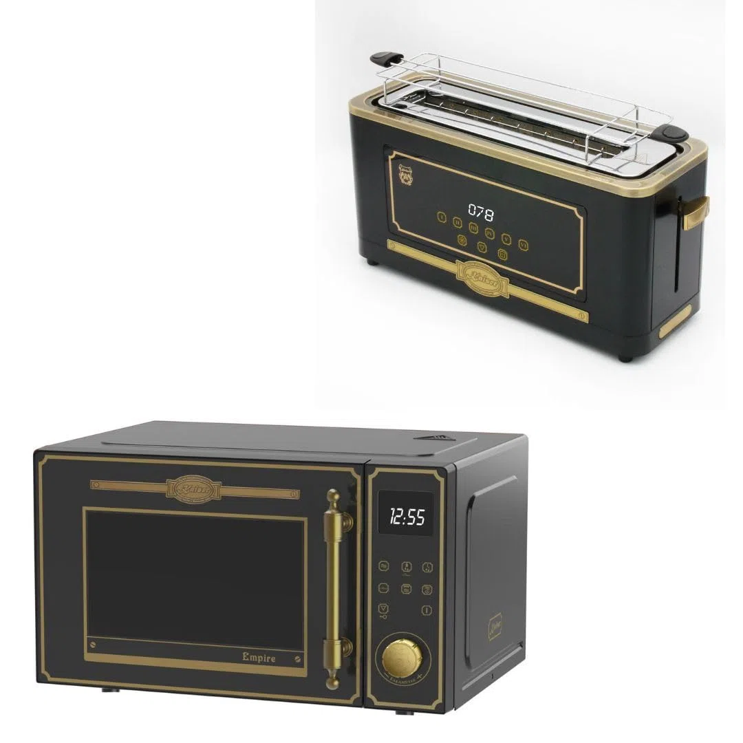 Kaiser Empire M 2530 Em Four à micro-ondes 25 l avec grille à air chaud 25 fonctions + grille-pain rétro T 4000 Em 6 niveaux de grillage, fonction décongélation, fonction réchauffement, grille