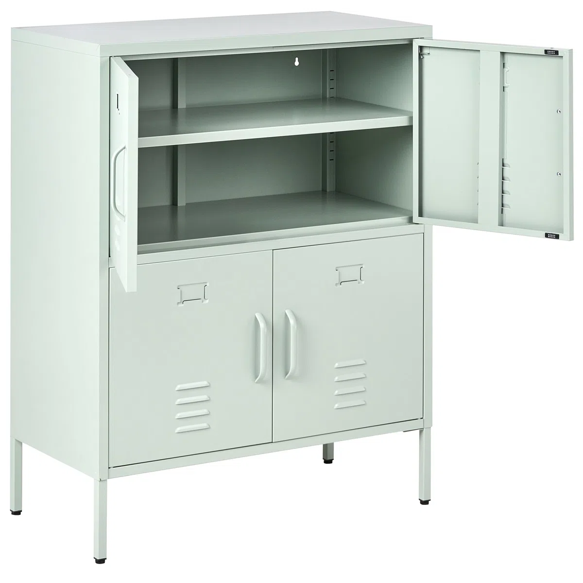 Beliani Armoire de Rangement Buffet Métallique à 4 Portes pour Bureau à Domicile Vert Menthe Holbeck