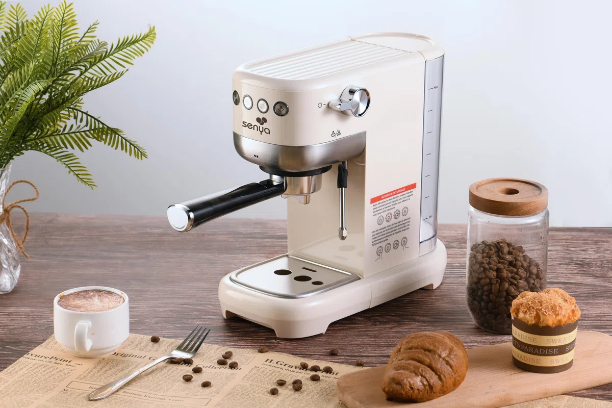 SENYA Tasty Coffee Machine expresso 20 bars – Cafetière expresso manuelle 1350W avec mousseur de lait, technologie thermoblock, 1 ou 2 tasses, cappuccino & latte – Réservoir 1,1 L