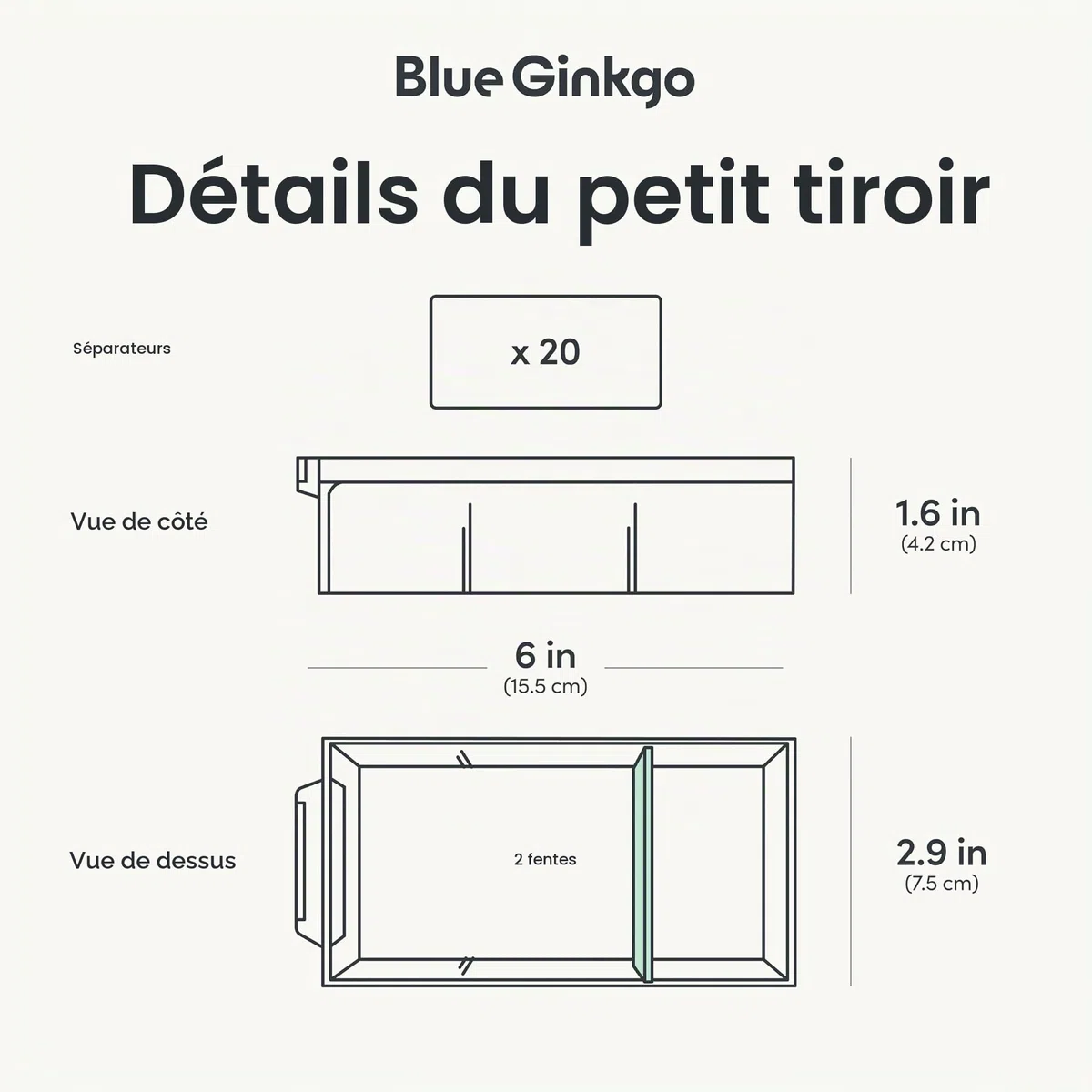 BLUE GINKGO Petite armoire de rangement à 20 tiroirs – Rangement empilable pour perles et objets artisanaux, organisateur de petites pièces, boîte à outils pour enseignant (fabriquée en Corée) – Gris