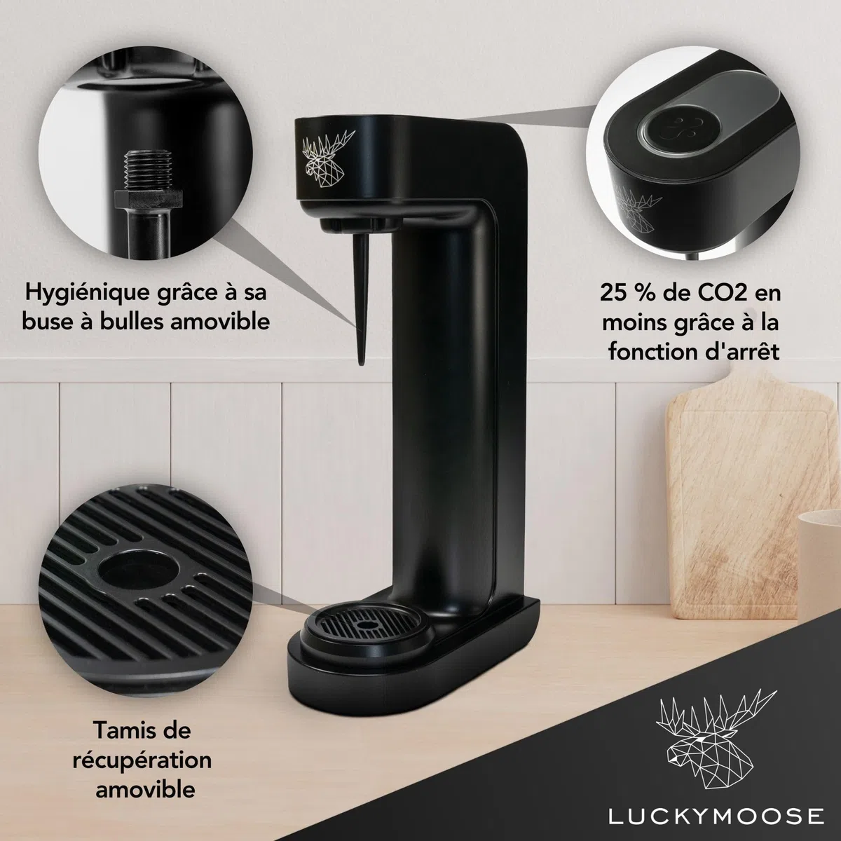 Luckymoose Infinity Machine à eau pétillante & Soda streaming machine – Set 2 Bouteilles Inox 1,25L – Gazéificateur d'eau Maison & Cuisine, Design Compact & Solide Compatible Cylindre CO2 Bleu