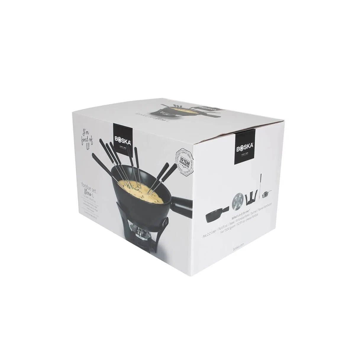 Boska Service à fondue Nero L - Set de repas pour 8 personnes - Convient aux cuisinières à gaz - Lavable au lave-vaisselle - Noir - Contenu 2.2 L