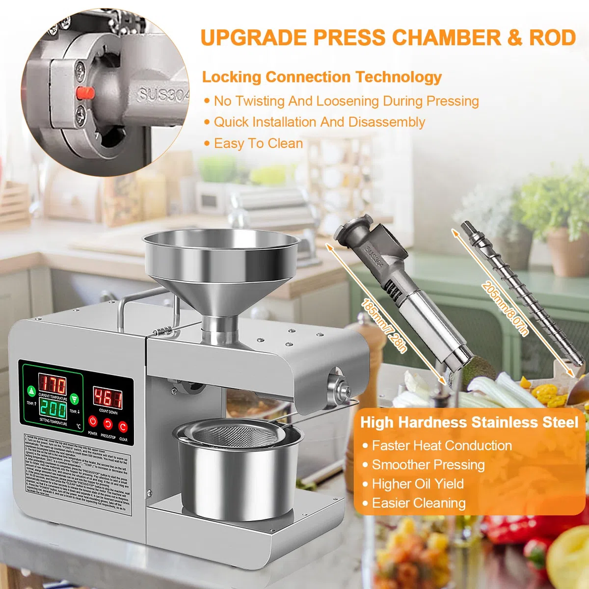 Presse à huile intelligente pour usage domestique, petite presse à huile en acier inoxydable, adaptée à l'extraction d'arachides, grande tête, graines de tournesol, graines de sésame, etc., capacité