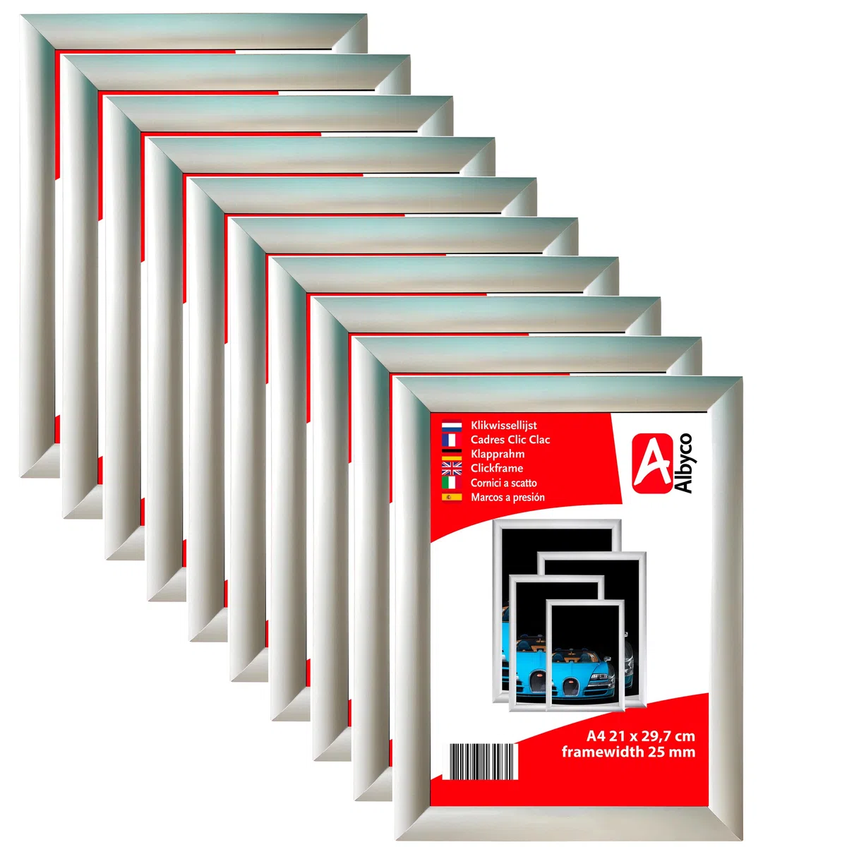 10 cadres Albyco Click, cadre à clic, Snapframe, cadre photo, format A4, 21 x 29,7 cm, largeur du cadre 25 mm, aluminium, métal, film antireflet