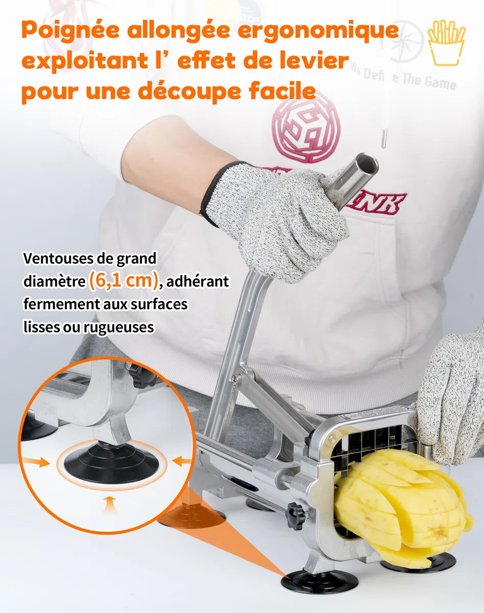 Coupe-Frites Manuel en Acier Inoxydable Coupe Frite Professionnel avec Lames 6,5 mm / 9 mm / 13 mm Coupe Pomme De Terre pour Frite Idéal pour Patates Douces Carottes Et Concombres