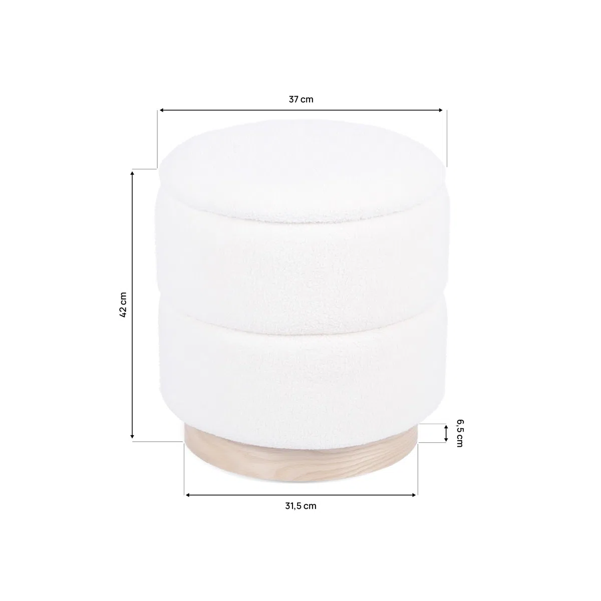 Pouf Coffre ROMÉO en Tissu Bouclette Blanc – Tabouret de Rangement Style Scandinave et Art Déco avec Base Bois Apparente – Pouf Rigide Chic et Pratique pour Salon ou Chambre – 37 x 37 x 42 cm