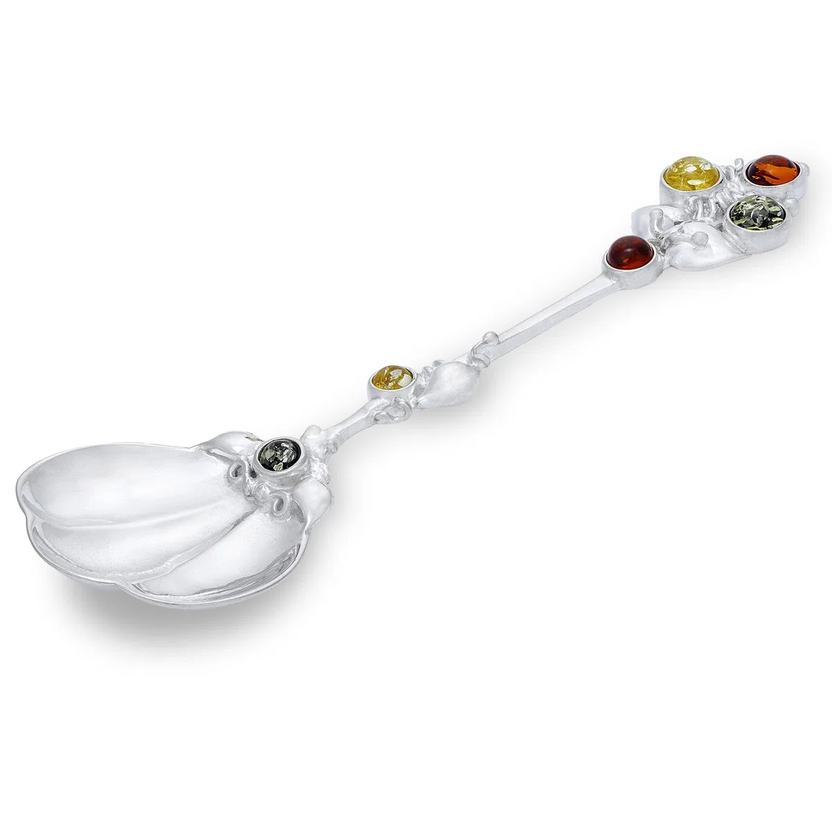 Cuillère en Argent Andalousie avec Ambre, Argent Sterling Poli, Ambre Baltique en Trois Couleurs, L. 10 cm