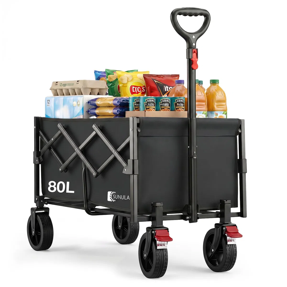 SUNULA Chariot Pliable Petit 80L 100KG Pliable avec Poids réduit, Chariot Tout-Terrain avec Freins, Noir