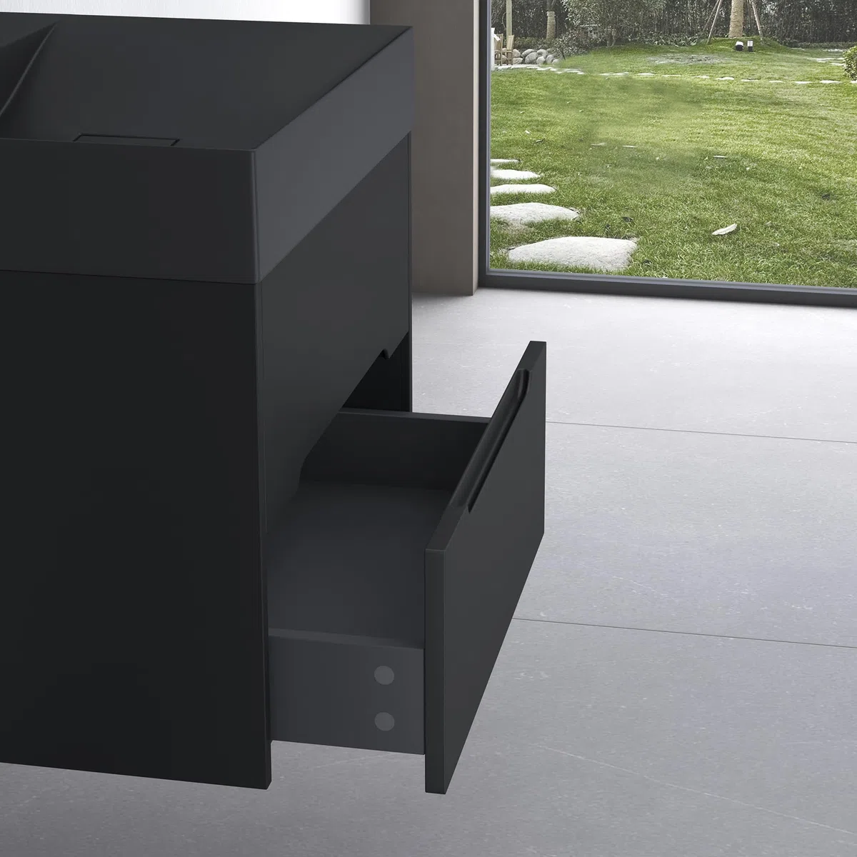 doporro Meuble de Salle de Bain Suspendus Noir Mat 60x48x56cm Ensemble de 2 Pièces Meuble avec Lavabo Design Yoga-Lackier