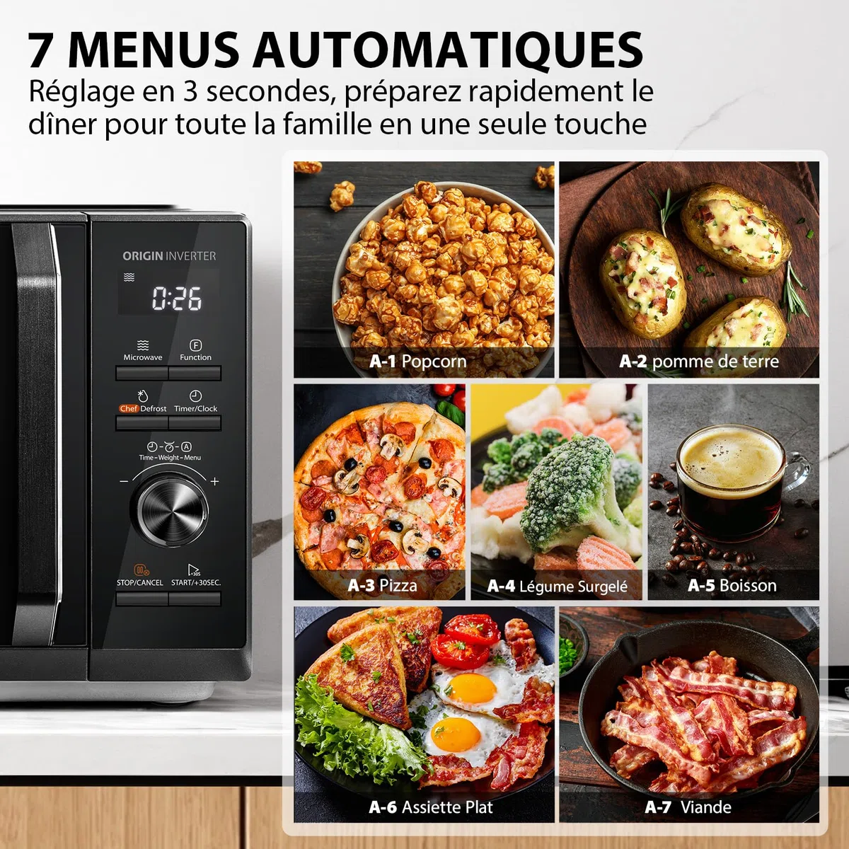 Toshiba Inverter Origin, MW3-AG25PFI(BK), Four Micro-ondes Combiné avec Gril 25L 900W, 3-en-1, 7 Menus Automatiques, Cussion Rapide, Grande Capacité, Décongélation Chef