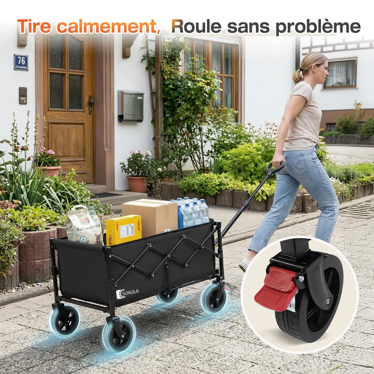 SUNULA Chariot Pliable Petit 80L 100KG Pliable avec Poids réduit, Chariot Tout-Terrain avec Freins, Noir
