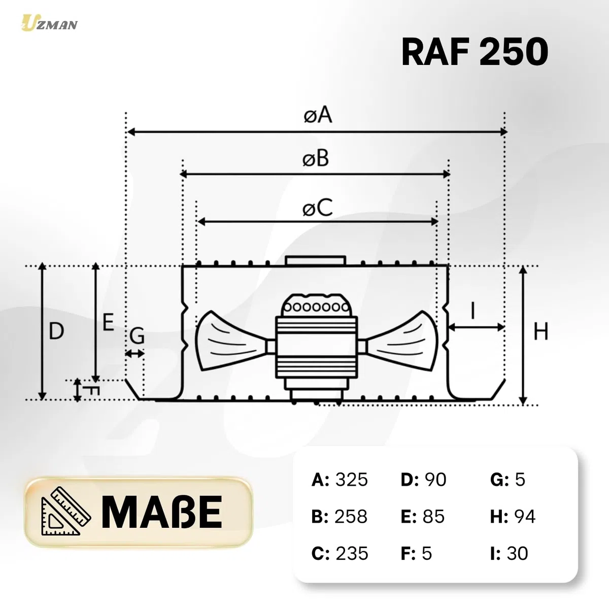 Uzman Ventilateur Axial Industriel RAF200-RAF350, 765-3700 m³/h Mural et de Fenêtre, 230 V (RAF250)