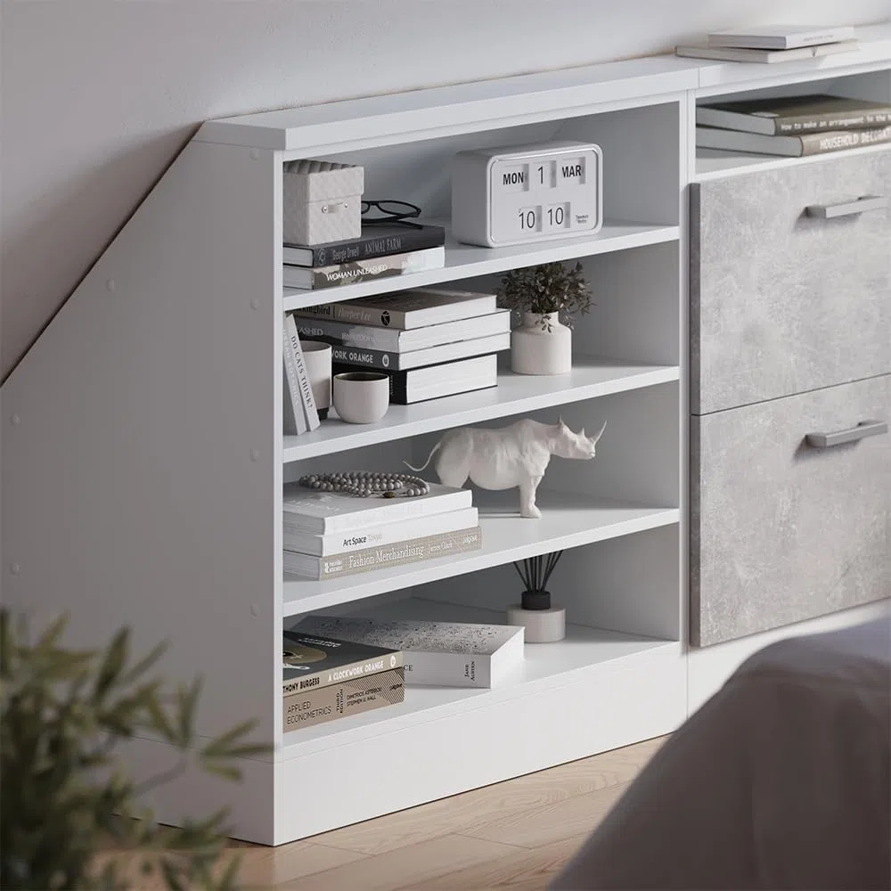 Vicco Meuble de Rangement sous Pente Rion, Blanc/Blanc, L80 x P46 cm avec 4 Compartiments, Gain de Place pour Les pièces mansardées
