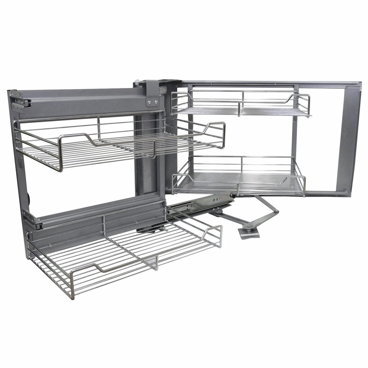 KuKoo – 4 Paniers Coulissants d’Angle, Côté Gauche, en Métal pour Placard ou Cabinet de Cuisine Entre 90 – 100cm