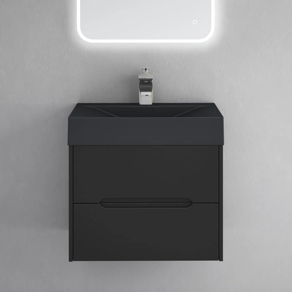 doporro Meuble de Salle de Bain Suspendus Noir Mat 60x48x56cm Ensemble de 2 Pièces Meuble avec Lavabo Design Yoga-Lackier