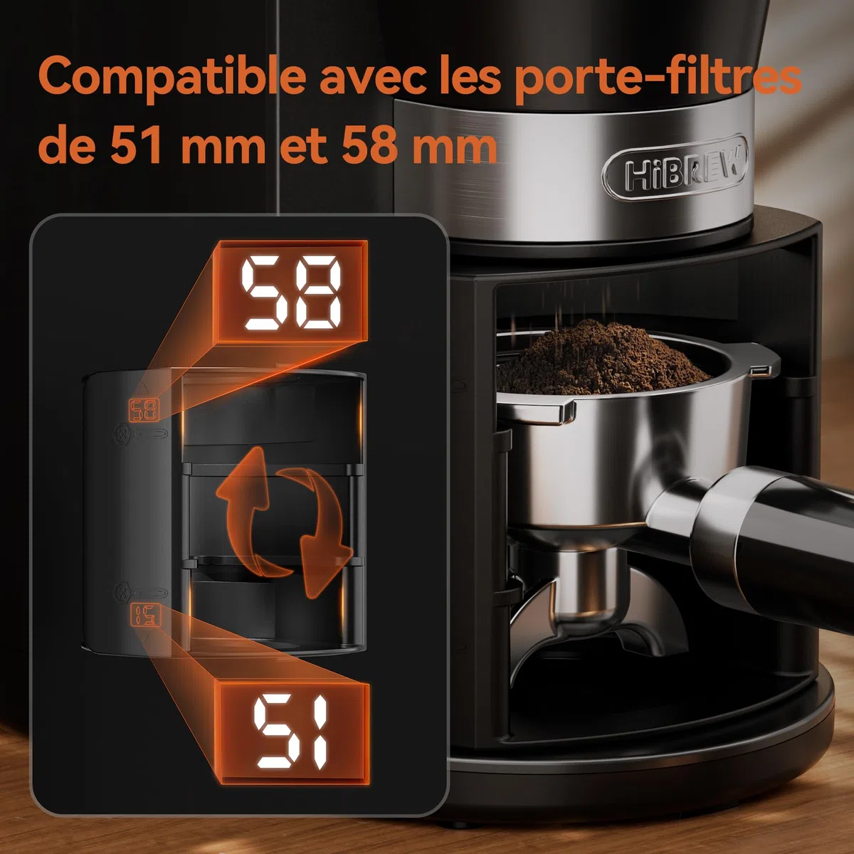 HIBREW G3A Moulin à café électrique - Moulin conique en acier inoxydable avec arôme préservé, tasse unique, 200 watts, 31 réglages de mouture réglables