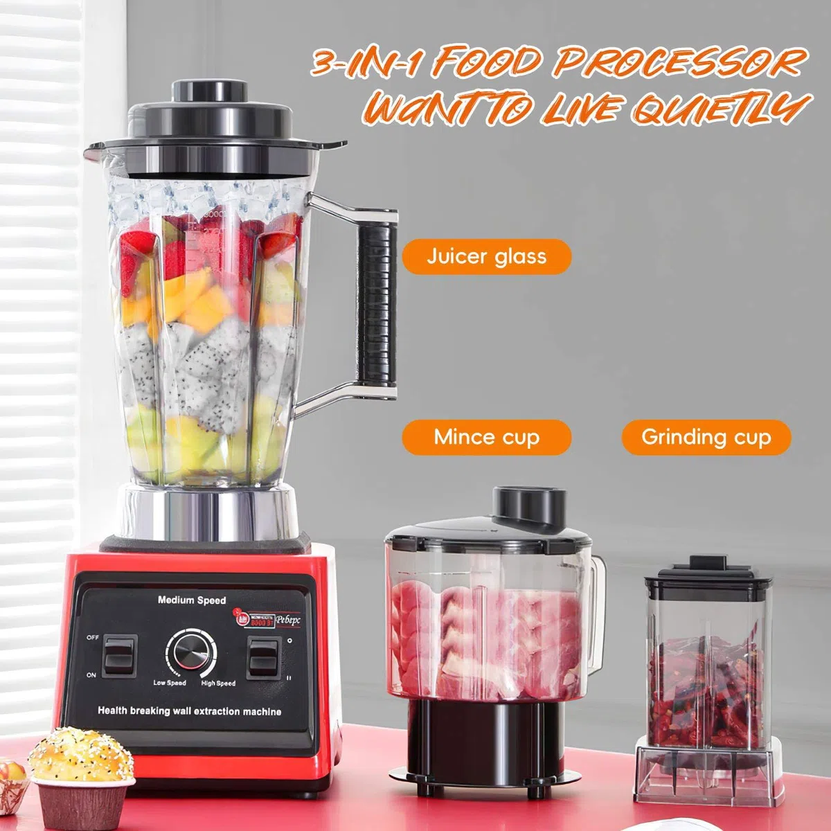 9500W 3-En-1 Blender Mixeur Multifonctions, Portables 3L+1.5L+0.5L Sans BPA,Blender Smoothie Professionnel,Lames en Inox,15 Réglages Vitesse,pour Smoothies,Shakes,Glace Pilée (3 en 1 Mixeur Blender)