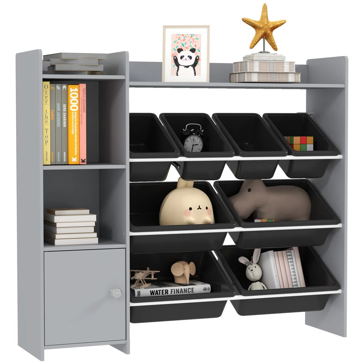 AIYAPLAY Meuble de Rangement pour Jouets, avec 8 bacs Amovibles, étagères de Rangement, Armoire, Organisateur de Jouets, pour Salle de Jeux, Chambre d'enfant, crèche, Gris