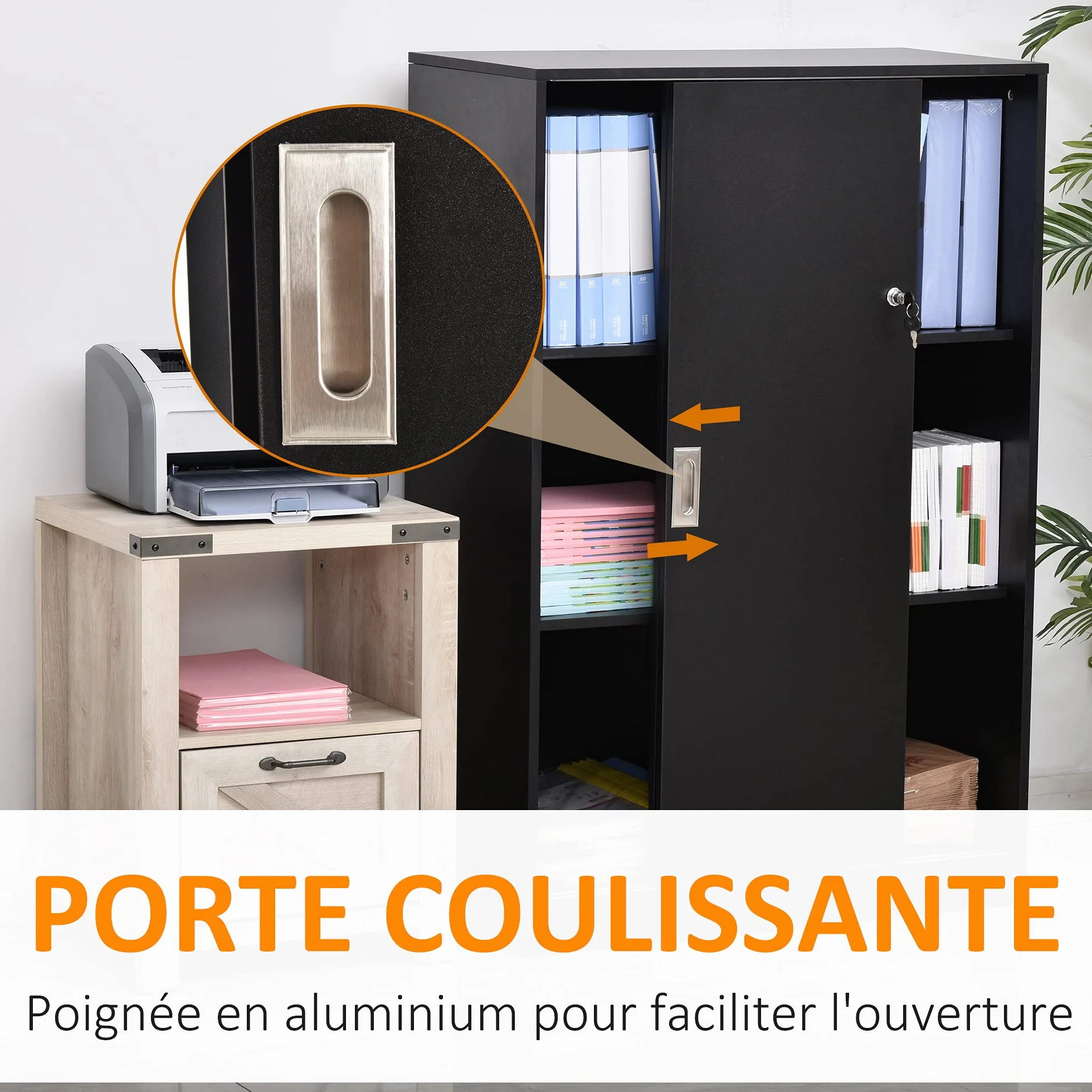 HOMCOM Armoire de Bureau 2 Portes coulissantes verrouillables dim. 80L x 40l x 120H cm 2 étagères Panneaux Particules Noir