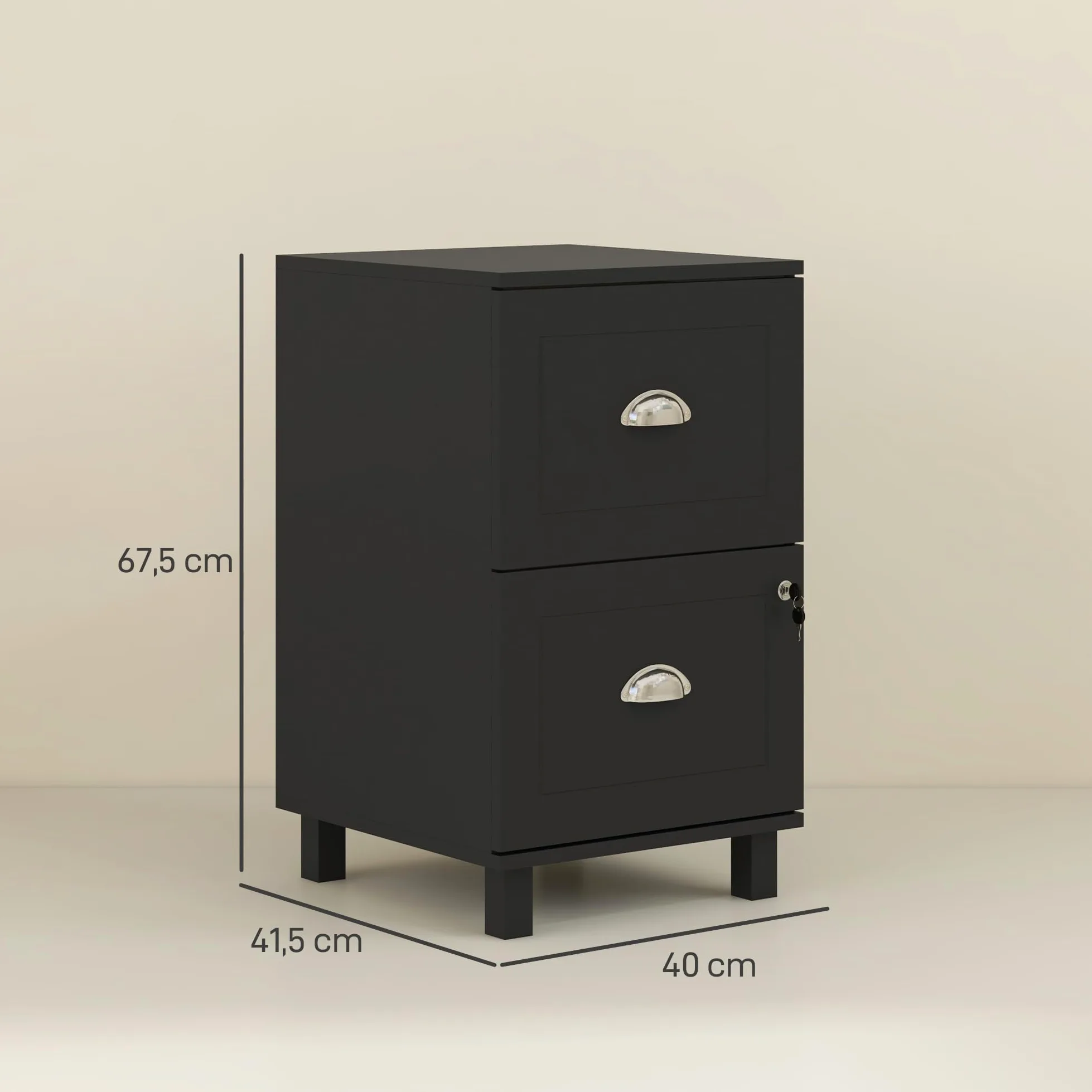 HOMCOM Armoire à tiroirs de Bureau Armoire à dossiers avec 2 tiroirs à tiroirs de Bureau avec serrures à dossiers Suspendus pour A4 et Letter 40x41,5x67,5 cm Noir