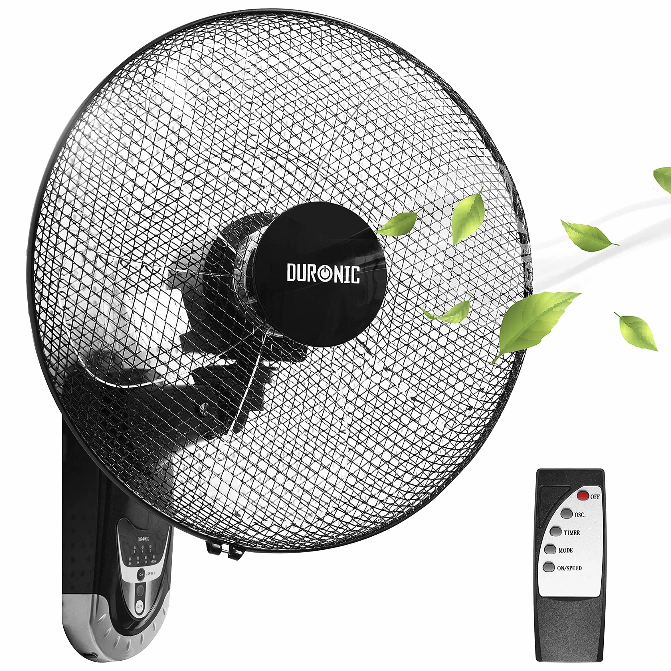 Duronic FN55 BK Ventilateur mural 60W | 5 Pâles de 40cm | Tête oscillante avec minuteur | 3 Vitesses | Télécommande | Moteur puissant et silencieux | Support mural coulissant démontable à la volée