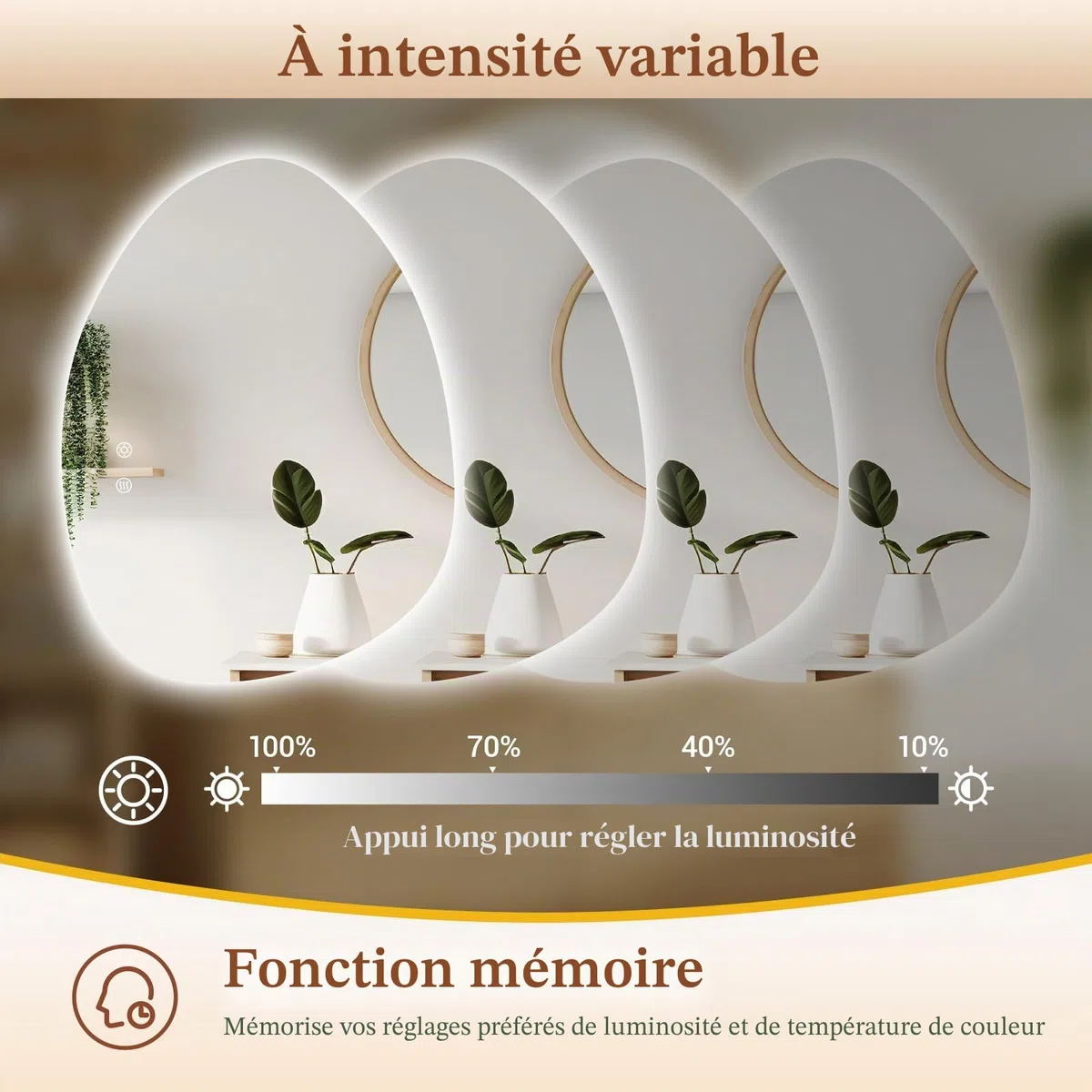 Clevich Miroir de Salle de Bain avec éclairage asymétrique 80 x 60 cm, Miroir LED avec 3 Couleurs de lumière à intensité Variable, Verre trempé, Interrupteur Tactile, Fonction mémoire, Anti-buée