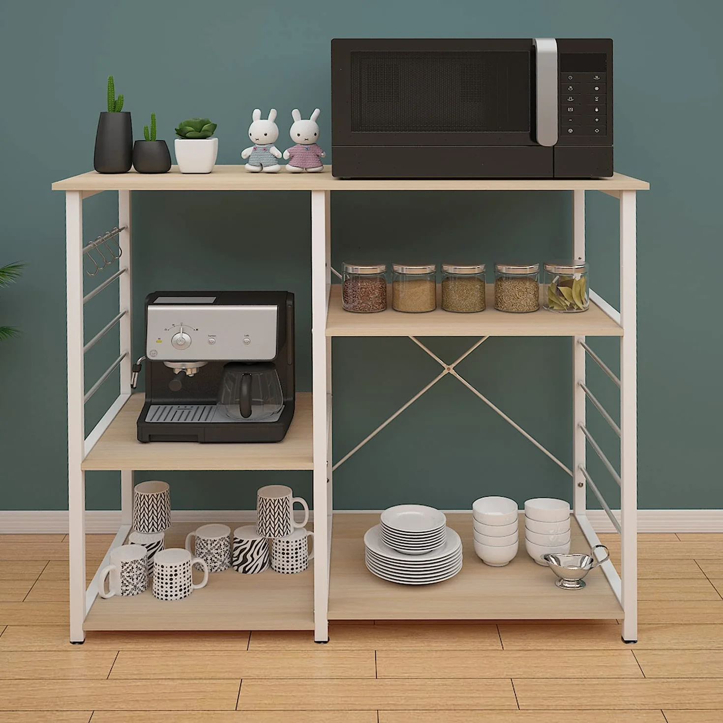 DlandHome Etagères de Cuisine pour Le Stockage, Meuble Rangement Desserte de Cuisine avec 3+3 Tablettes pour Micro-Ondes, Four, Outils de Cuisine, 90L * 39W * 83H cm Érable