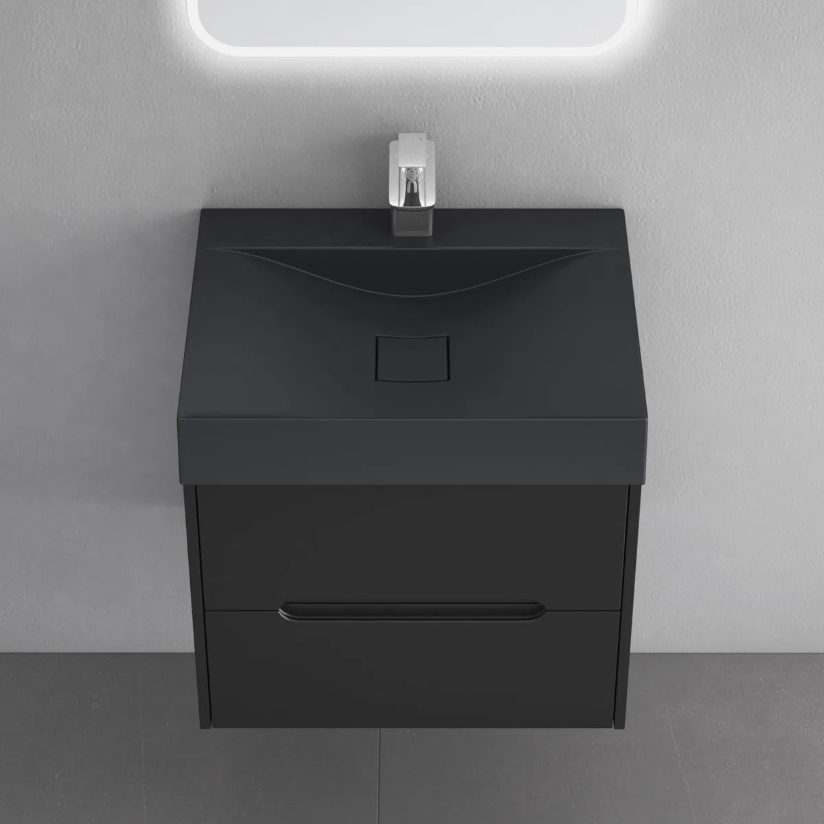 doporro Meuble de Salle de Bain Suspendus Noir Mat 60x48x56cm Ensemble de 2 Pièces Meuble avec Lavabo Design Yoga-Lackier