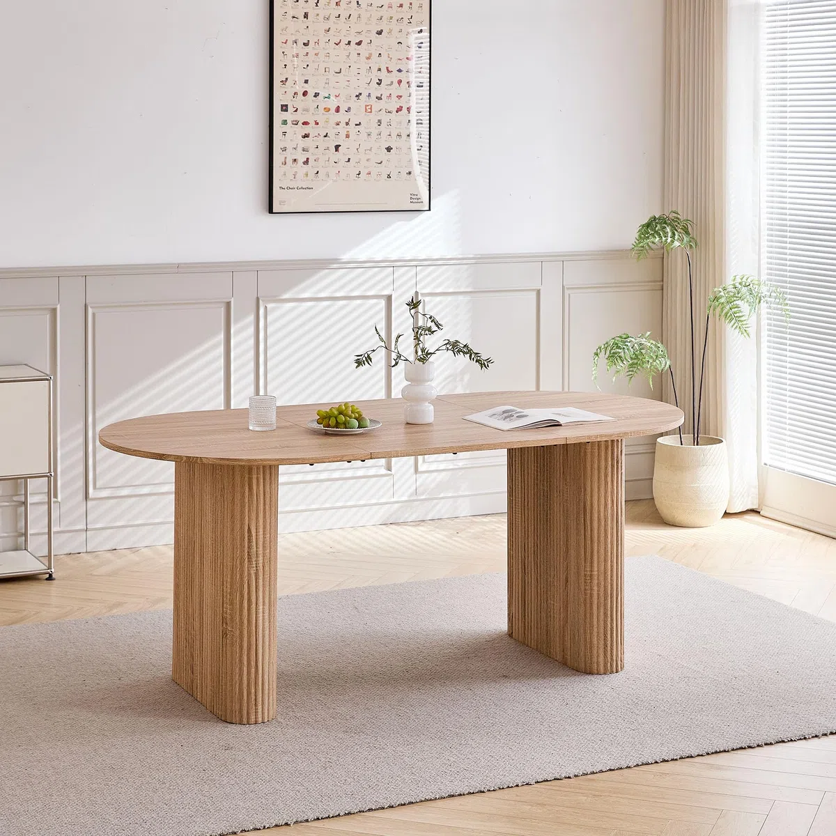 Grande Table à Manger Ovale 180 * 90cm, Table de Cuisine de Ferme avec Plateau en MDF (Finition Grain de Bois) et Pieds Elliptiques pour la Maison, Le Restaurant, Le Bureau. (Naturel)