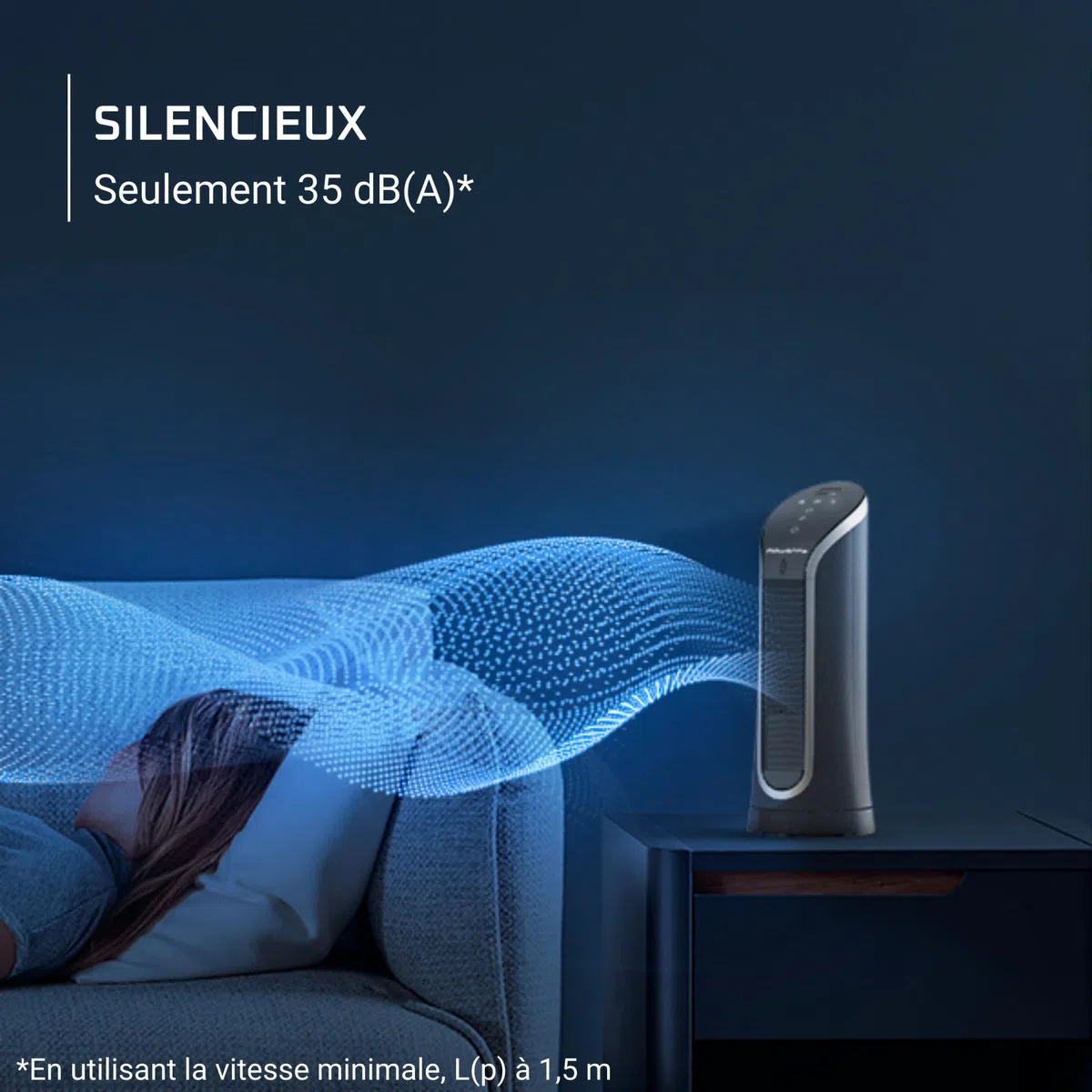 Rowenta Eole Compact, Ventilateur colonne, Rafraîchissement intense, Silencieux, Econome en énergie, Compact, Eco-conçu VU6220F0, Noir et Blanc