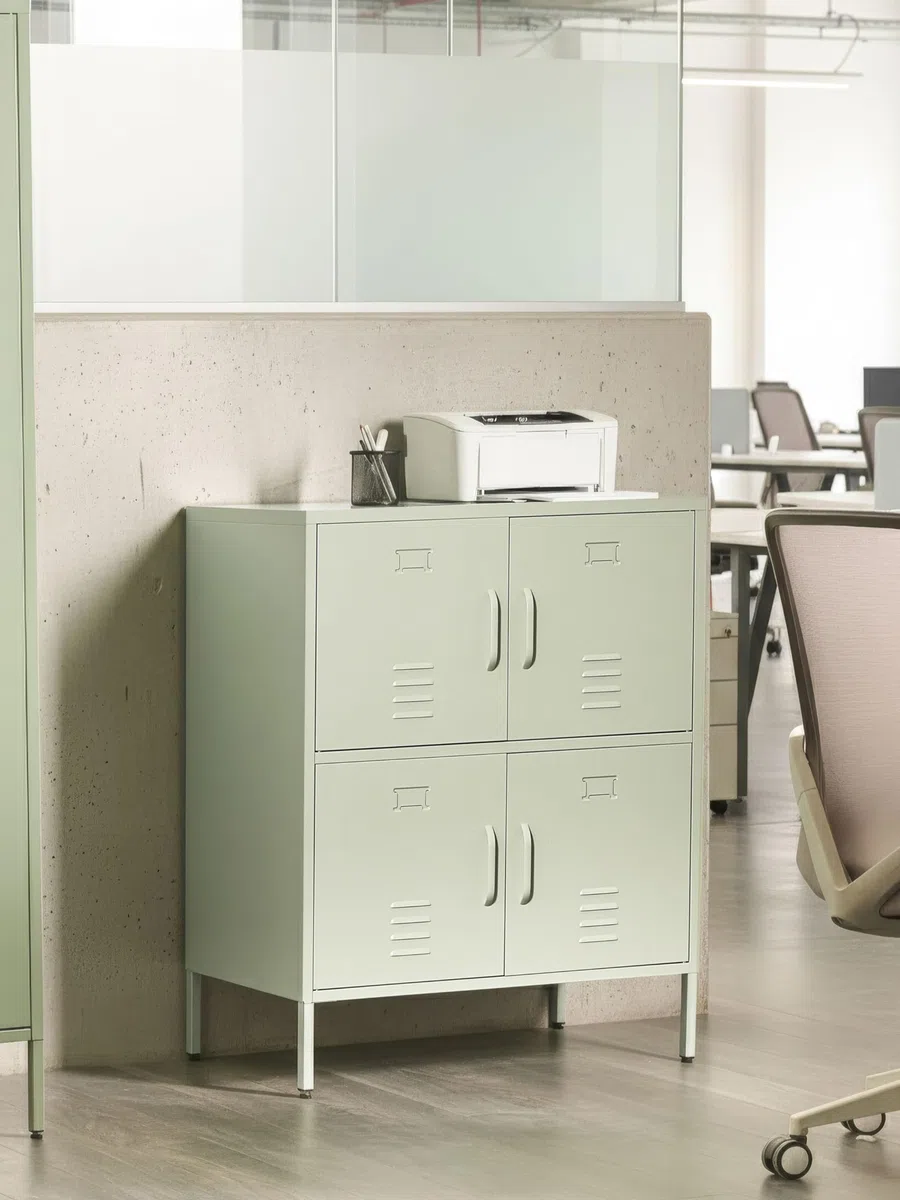 Beliani Armoire de Rangement Buffet Métallique à 4 Portes pour Bureau à Domicile Vert Menthe Holbeck