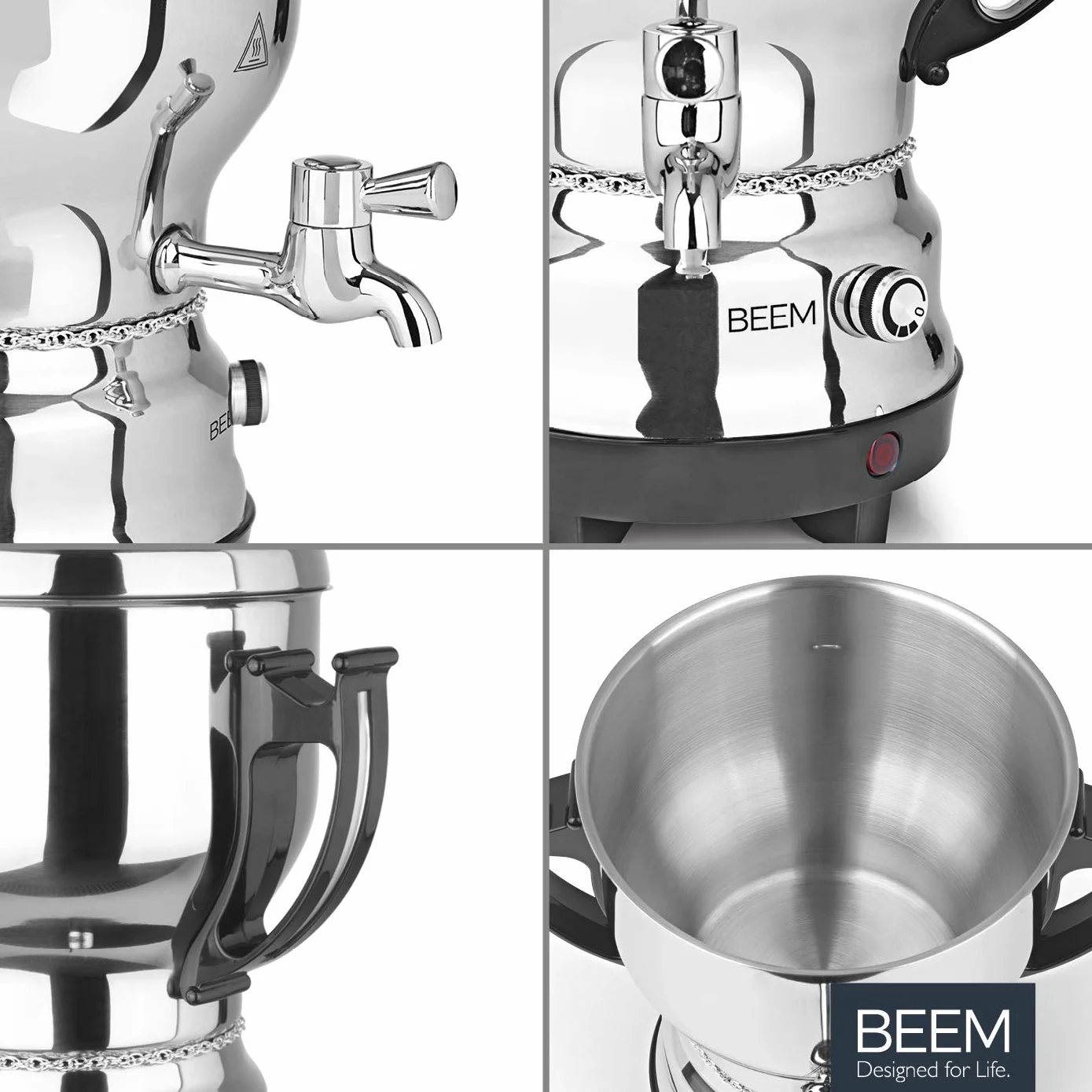BEEM Tea-Classic Samovar - 3L | Acier Inoxydable | Grande théière Aussi pour la Restauration | avec Robinet de vidange en Acier Inoxydable | Régulateur de température réglable | avec théière de 1 L