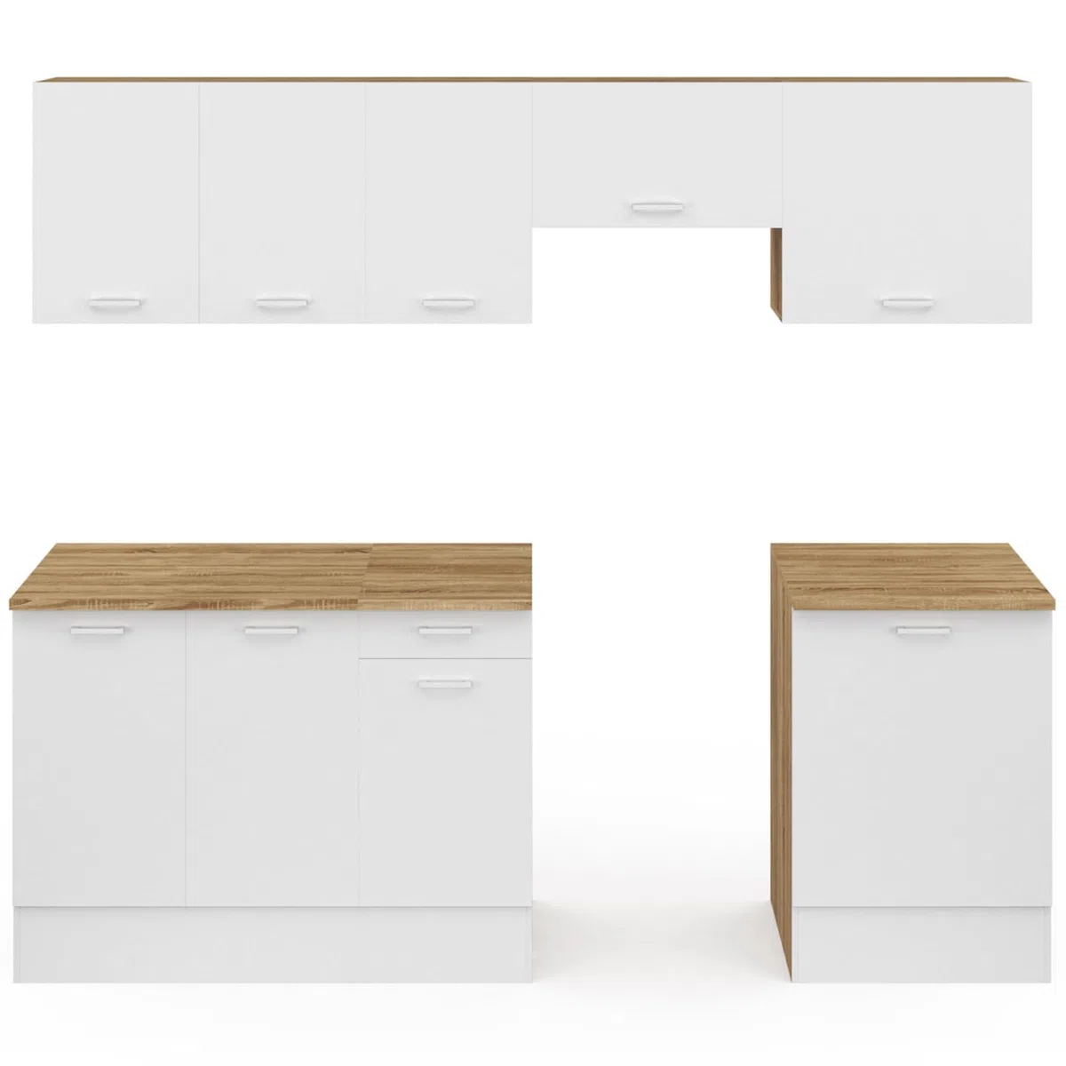 IDMarket - Cuisine complète 240 cm Subtil avec Plan de Travail 7 éléments Bois et Blanc