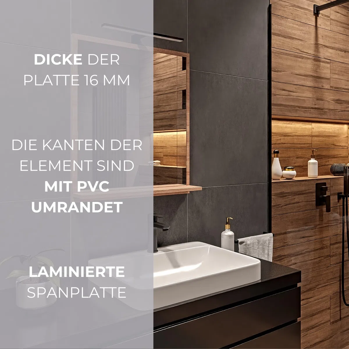 Miroir de Salle de Bain LED Sonoma avec Étagère – 60x70 cm – Éclairage 4000K IP44 – Miroir Rectangulaire Mural Moderne avec Boîtier LED Noir – Miroir avec Rangement pour Salle de Bain