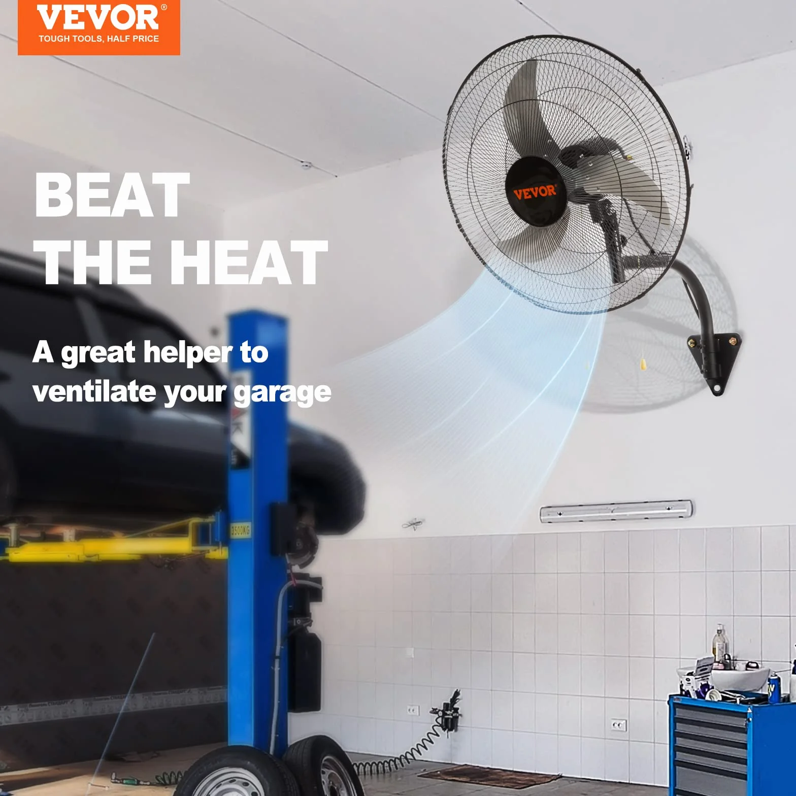 VEVOR Ventilateur mural industriel, 44,45 cm, ventilateur mural oscillant 4000 CFM, 3 vitesses, ventilateur commercial résidentiel pour refroidissement entrepôt, serre, atelier, patio, sous-sol, noir