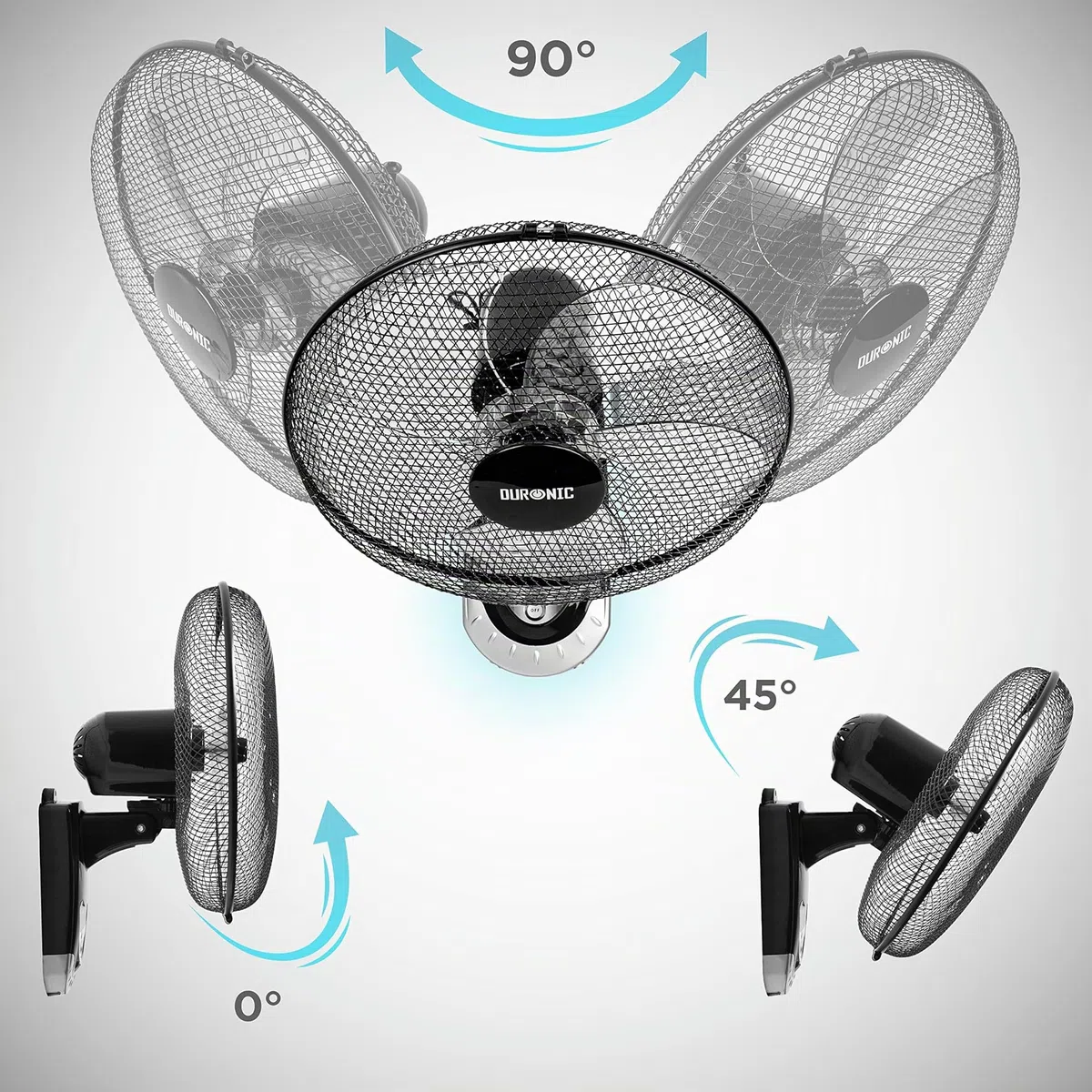 Duronic FN55 BK Ventilateur mural 60W | 5 Pâles de 40cm | Tête oscillante avec minuteur | 3 Vitesses | Télécommande | Moteur puissant et silencieux | Support mural coulissant démontable à la volée