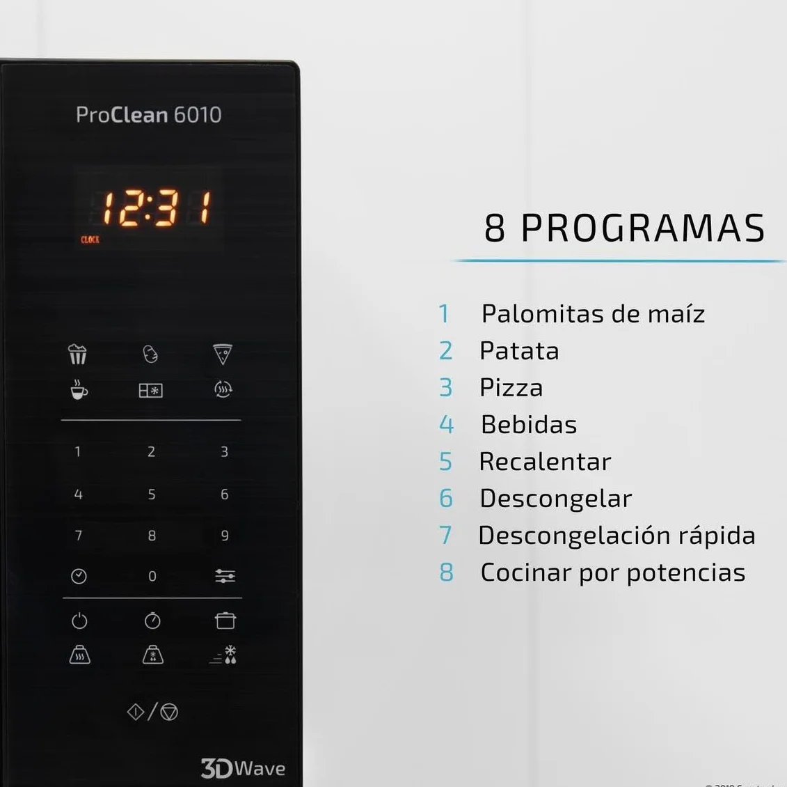 Cecotec ProClean 6010 - Micro-ondes Numérique ProClean 6010 avec revêtement Ready2Clean, Technologie 3DWave, 800 W, 23 l, Design élégant, Acier inoxydable, 8 programmes prédéterminés