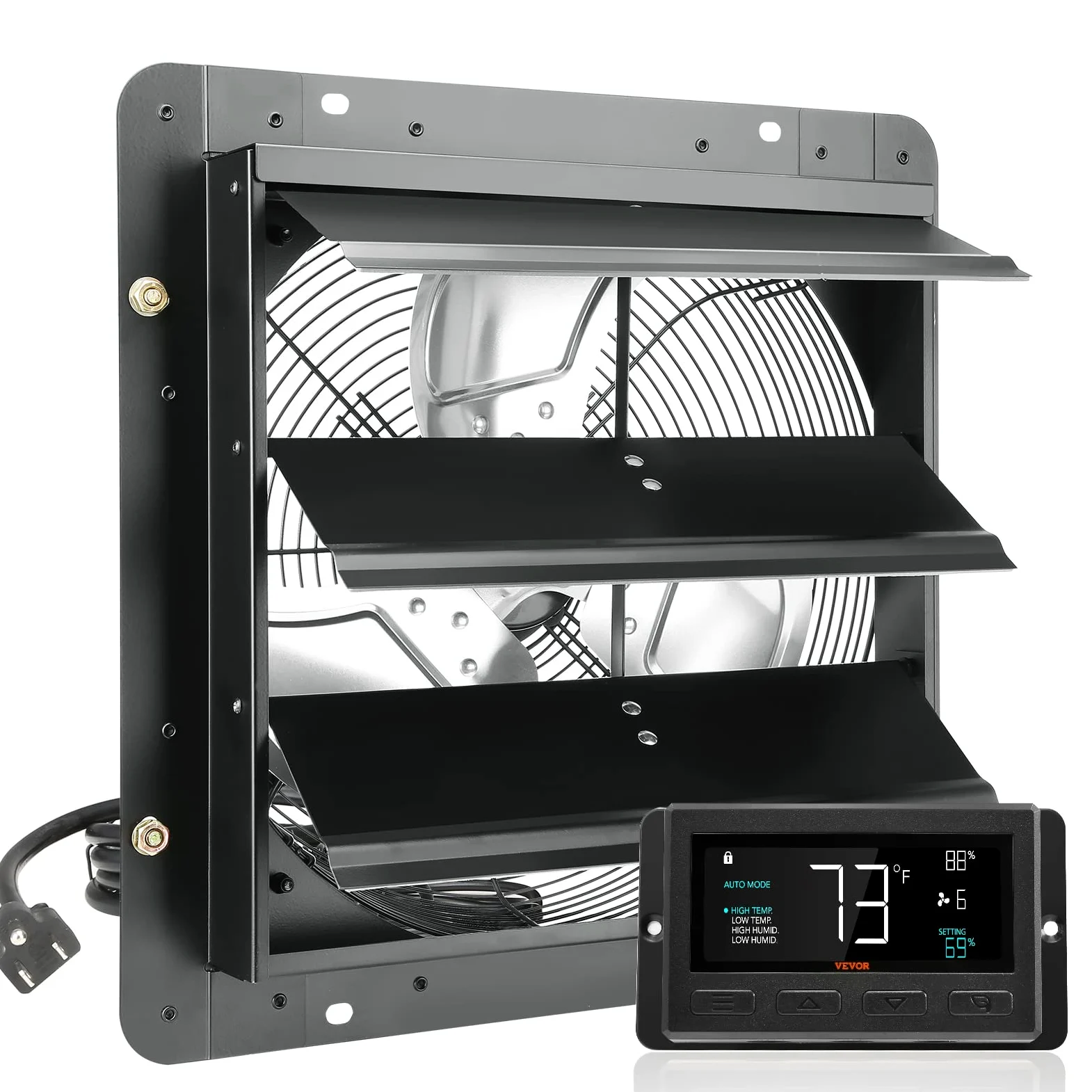 VEVOR Ventilateur d'extraction à volets, 35,6 cm avec contrôleur de température et d'humidité, extracteur d'air de grenier mural réglable à vitesse variable, 1700 m³/h, moteur EC, pour serre, garage
